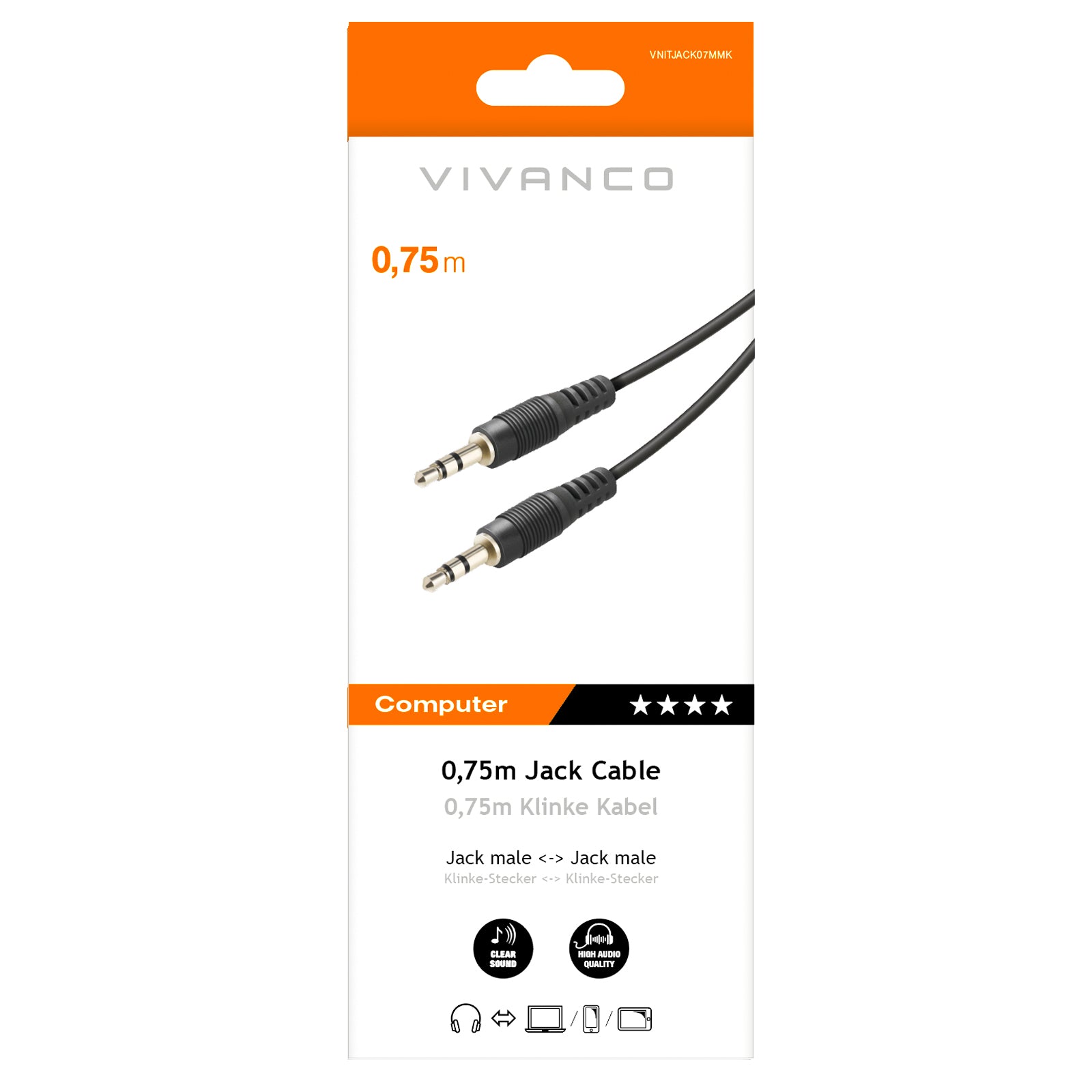 Cavo audio Jack 3,5mm,  0,75m