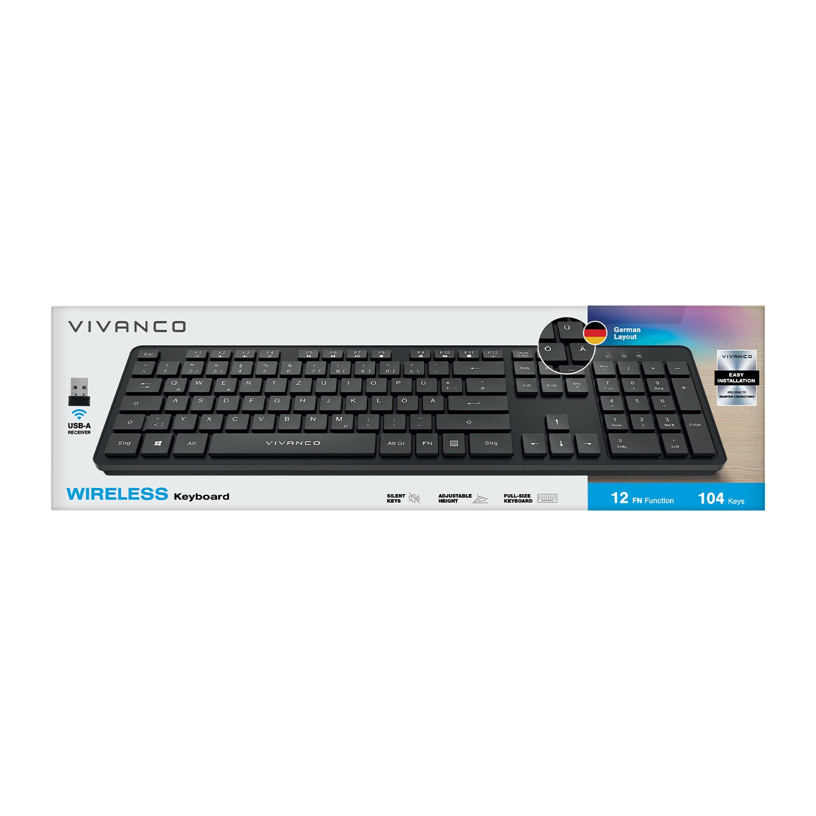 Tastiera ANSI wireless 104 tasti layout tedesco con ricevitore USB-A