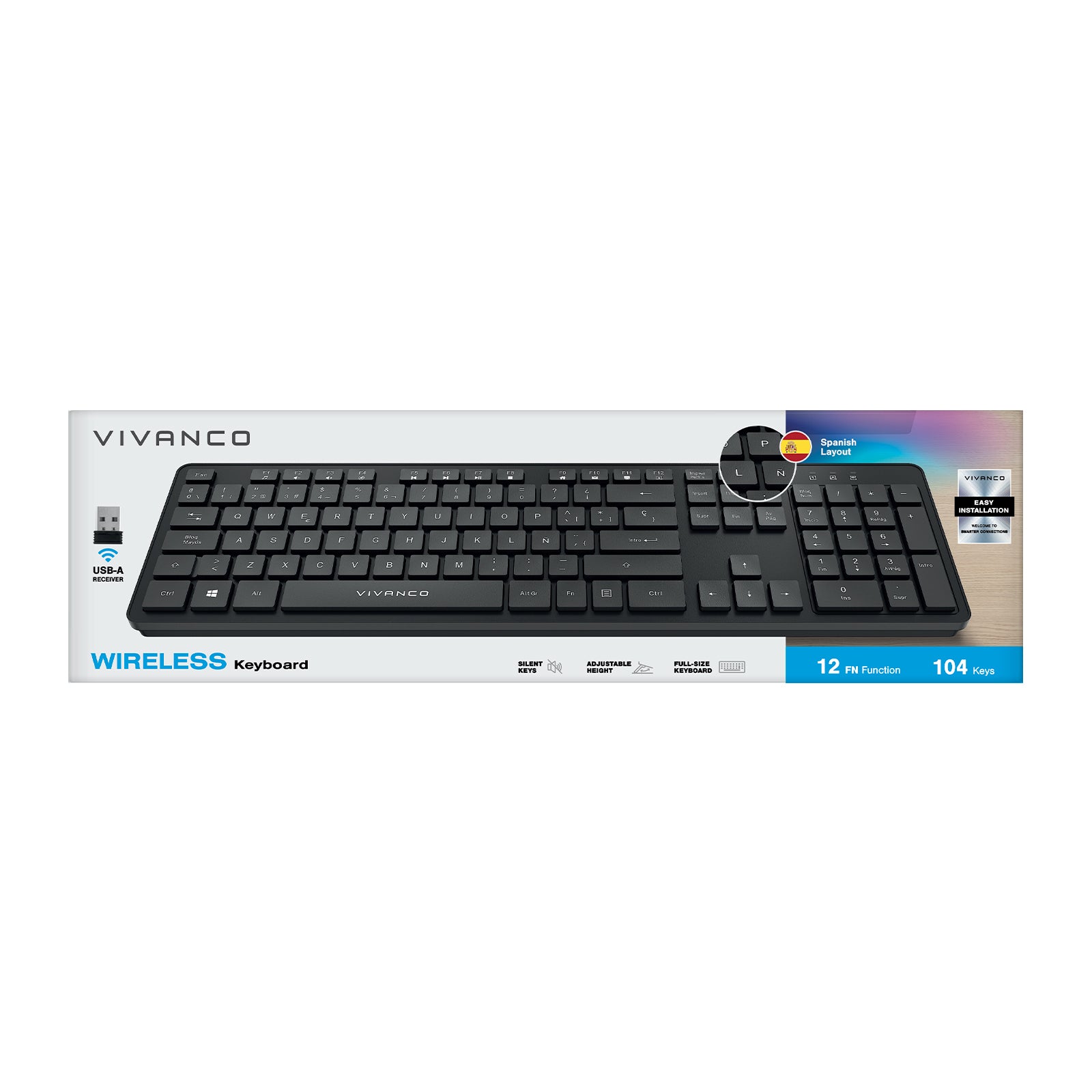 Tastiera ANSI wireless 104 tasti layout spagnolo con ricevitore USB-A