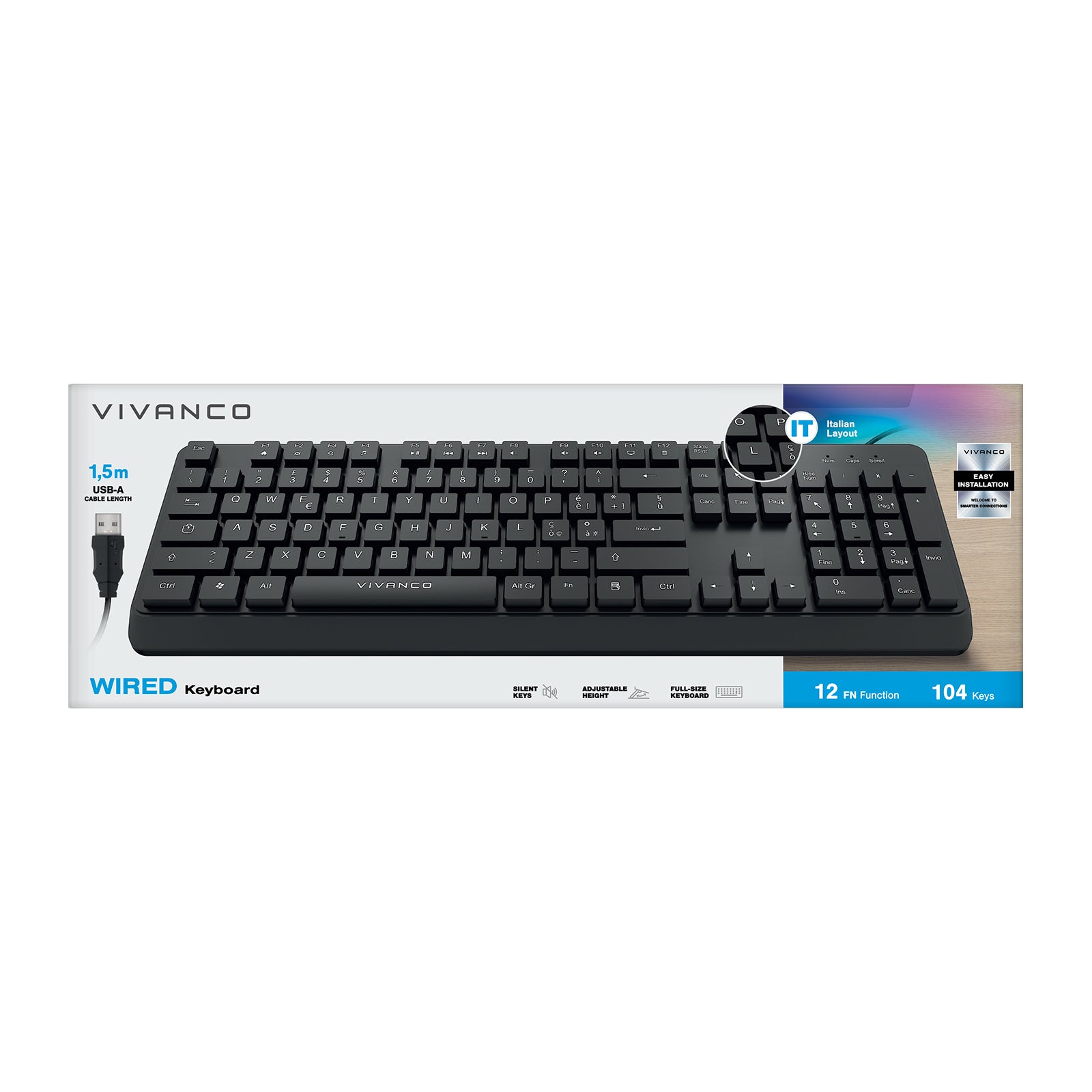 Tastiera ANSI, cablata con cavo 1,5 m USB-A, 104 tasti layout italiano