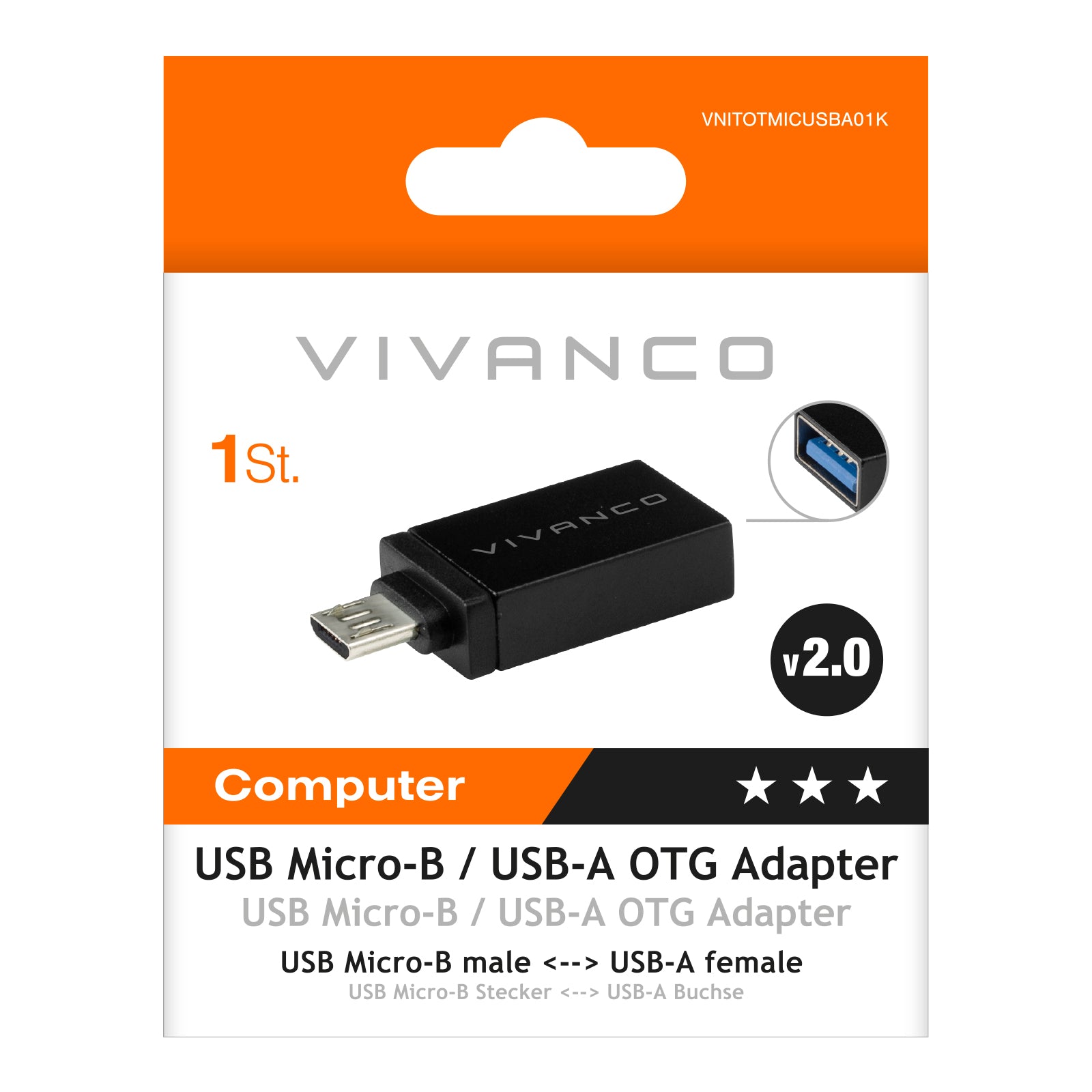 Adattatore micro USB a USB-A  compatto 0,1m