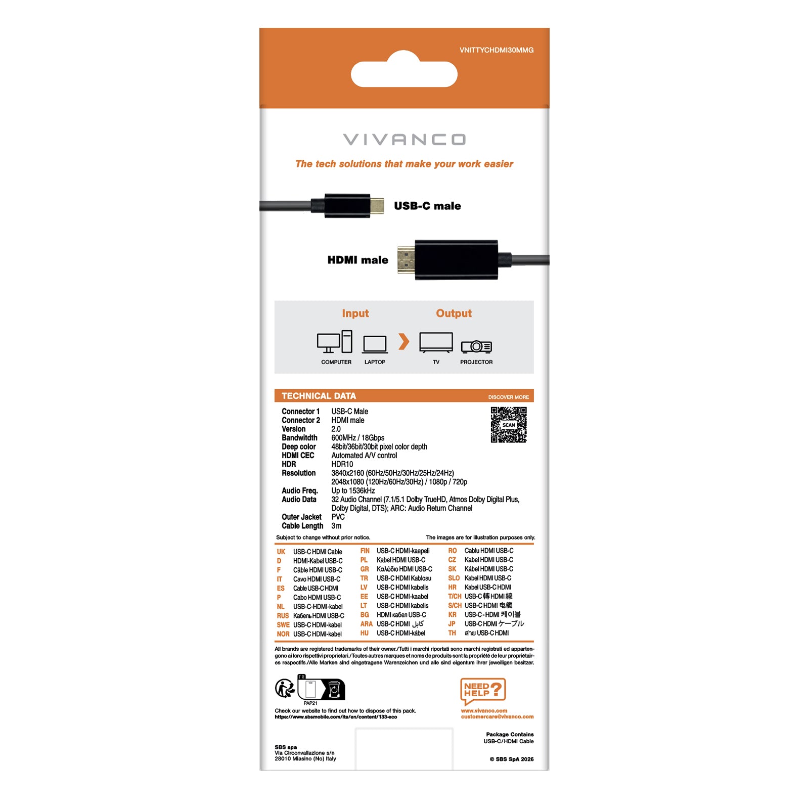 Cavo USB-C HDMI con connettori placcati oro
