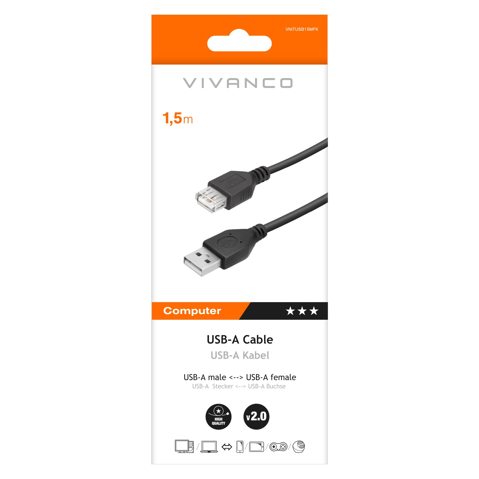 Cavo USB-A maschio-femmina ad alta velocità per trasferimento dati e ricarica