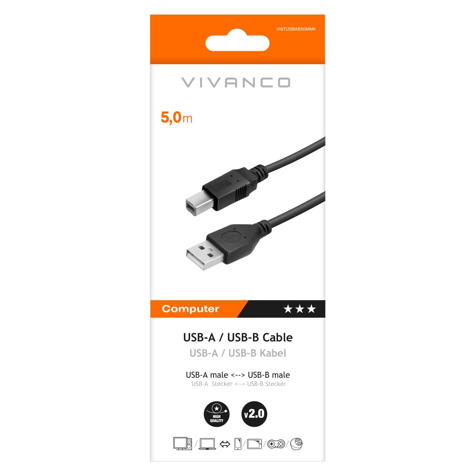 Cavo USB-A USB-B ad alta velocità per trasferimento dati e ricarica