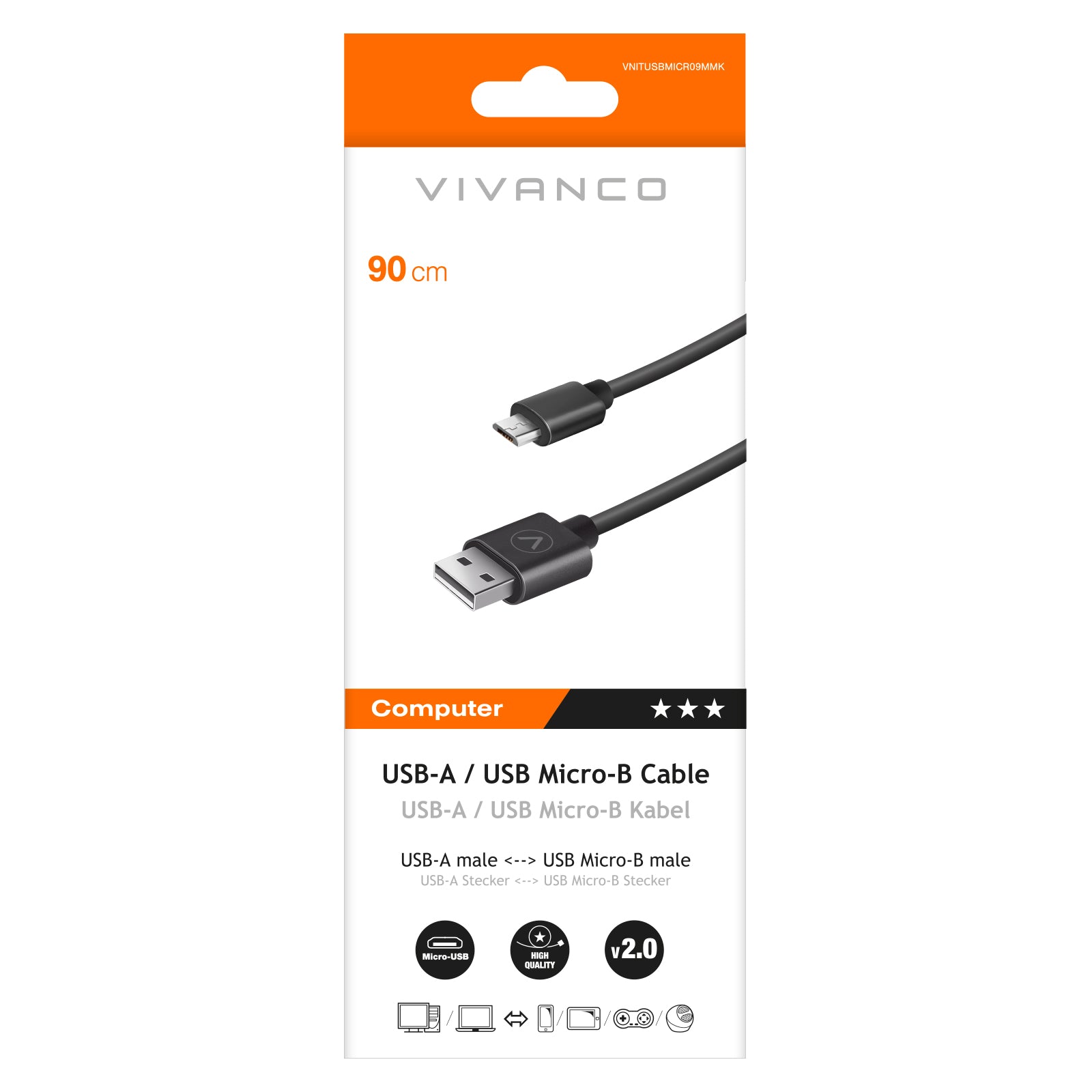 Cavo USB-A/Micro USB, 0,9m