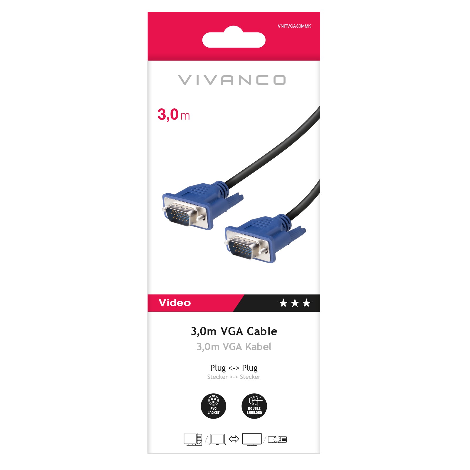 Cavo VGA maschio-maschio 3m  ad alta risoluzione per monitor e proiettori