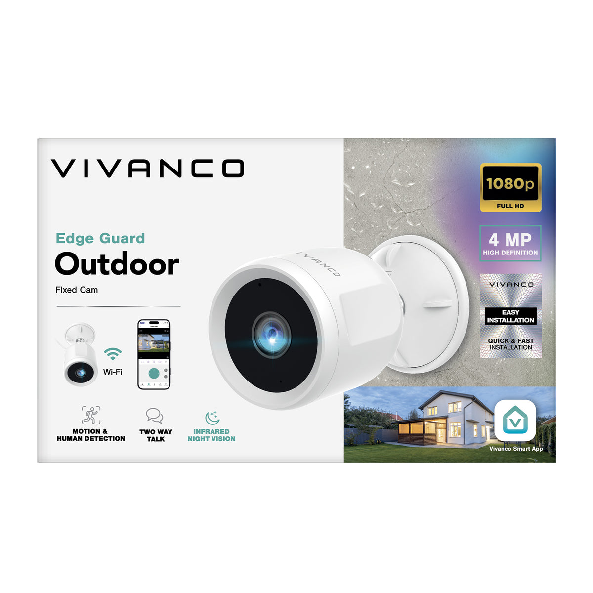 Water- and dust-resistant fixed outdoor security camera