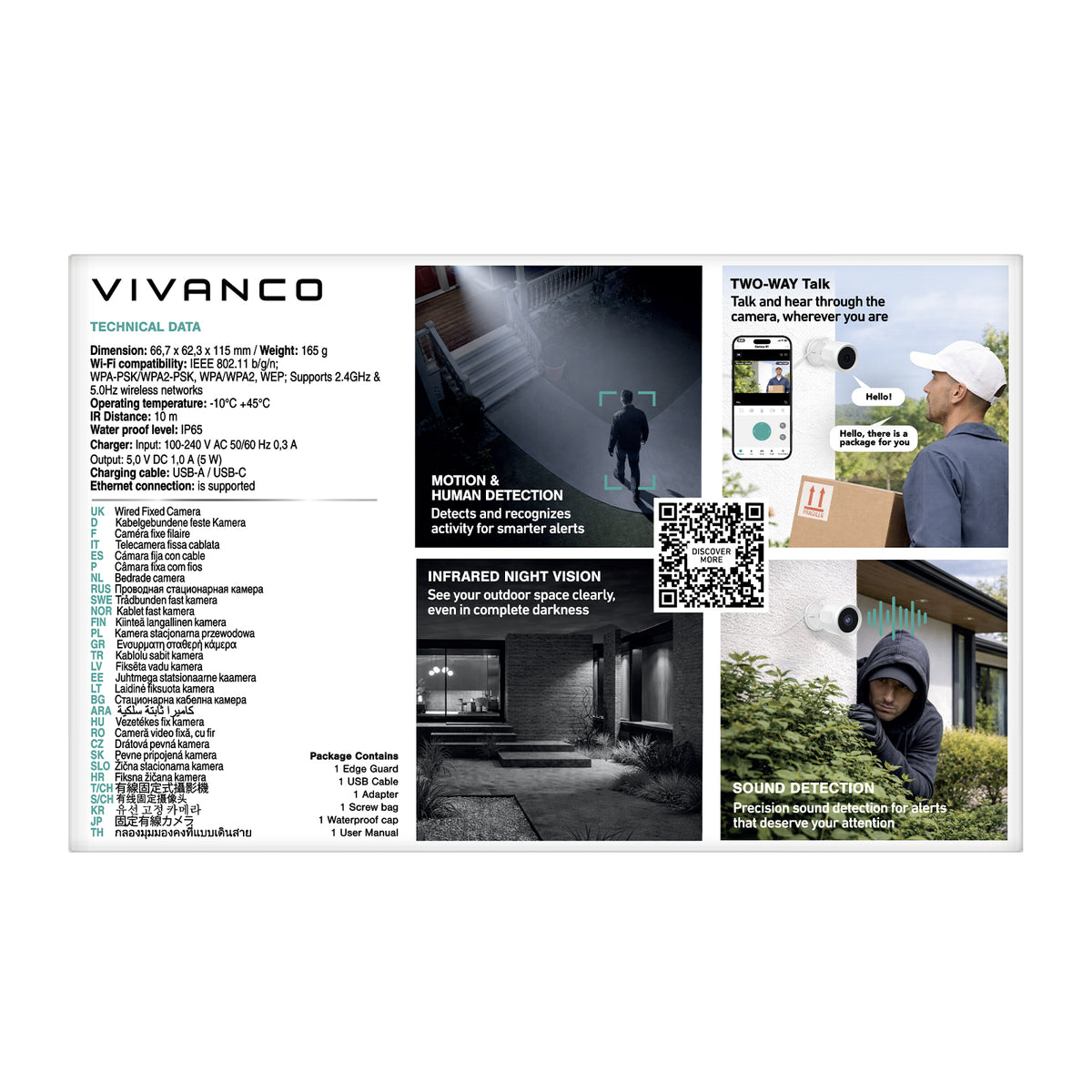 Water- and dust-resistant fixed outdoor security camera