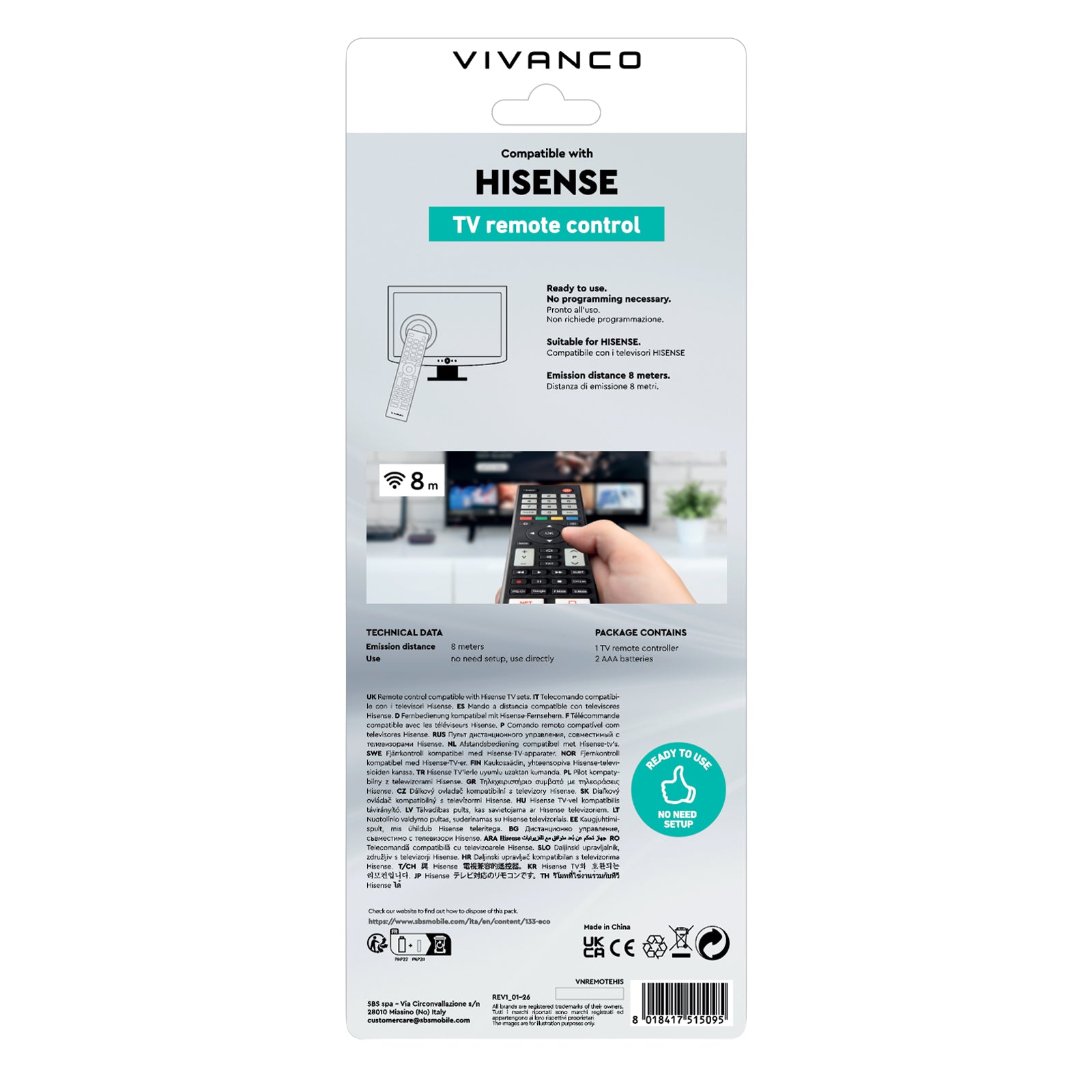 Remote control for Hisense TV and Smart TV