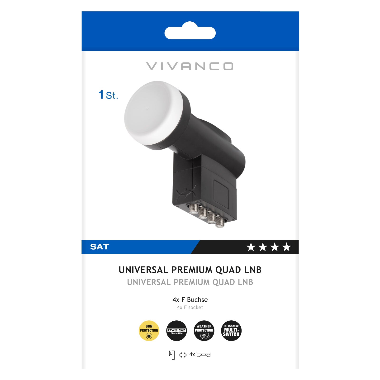 4x universal LNB for satellite dish with 40 mm support
