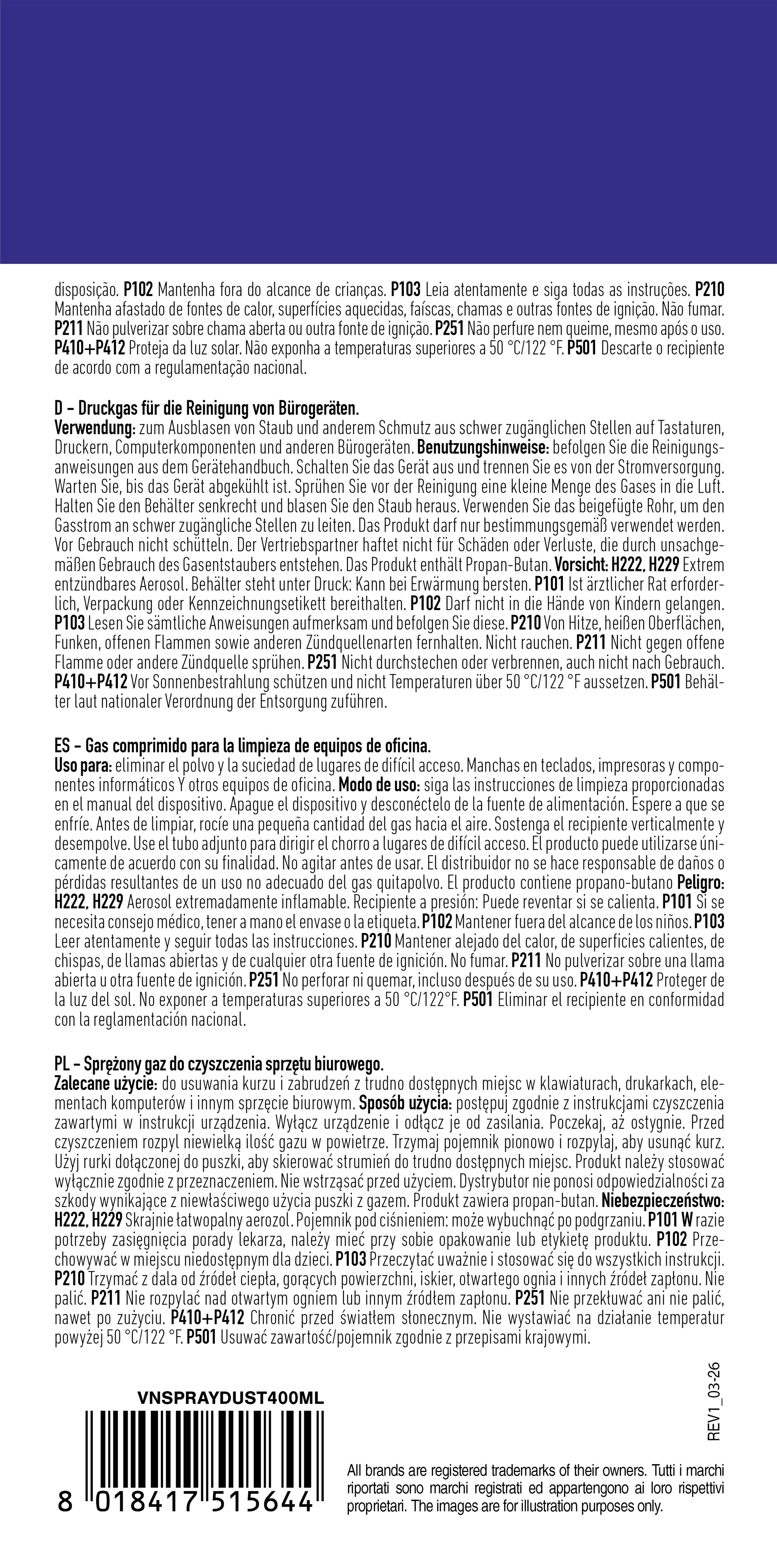 Gas compresso per la pulizia di attrezzature da ufficio