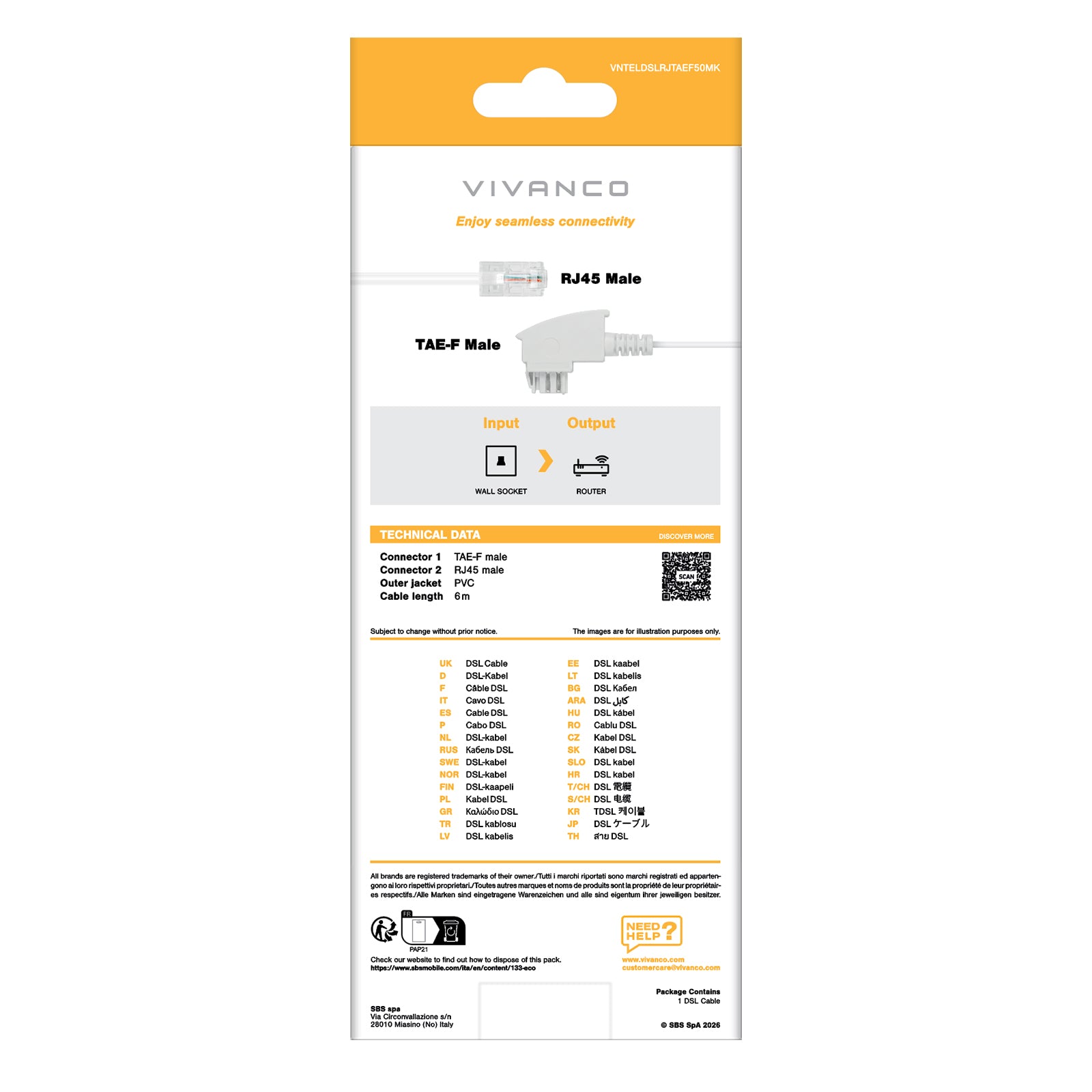 6-meter TAE-F RJ45 DSL cable for modems and routers