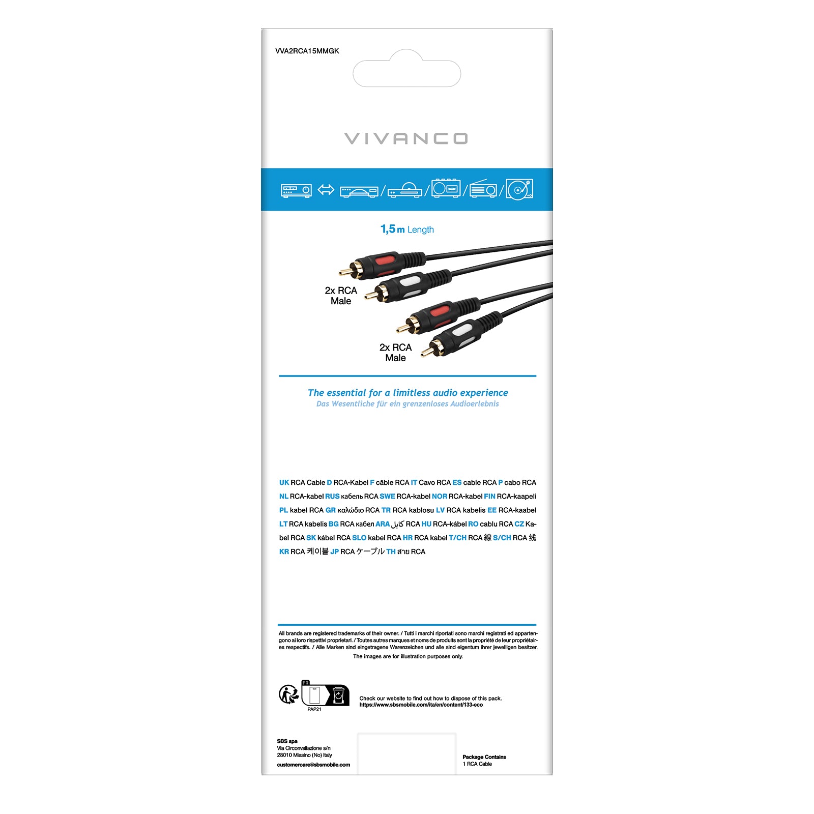 Cavo audio da 2 RCA maschio a 2 RCA maschio