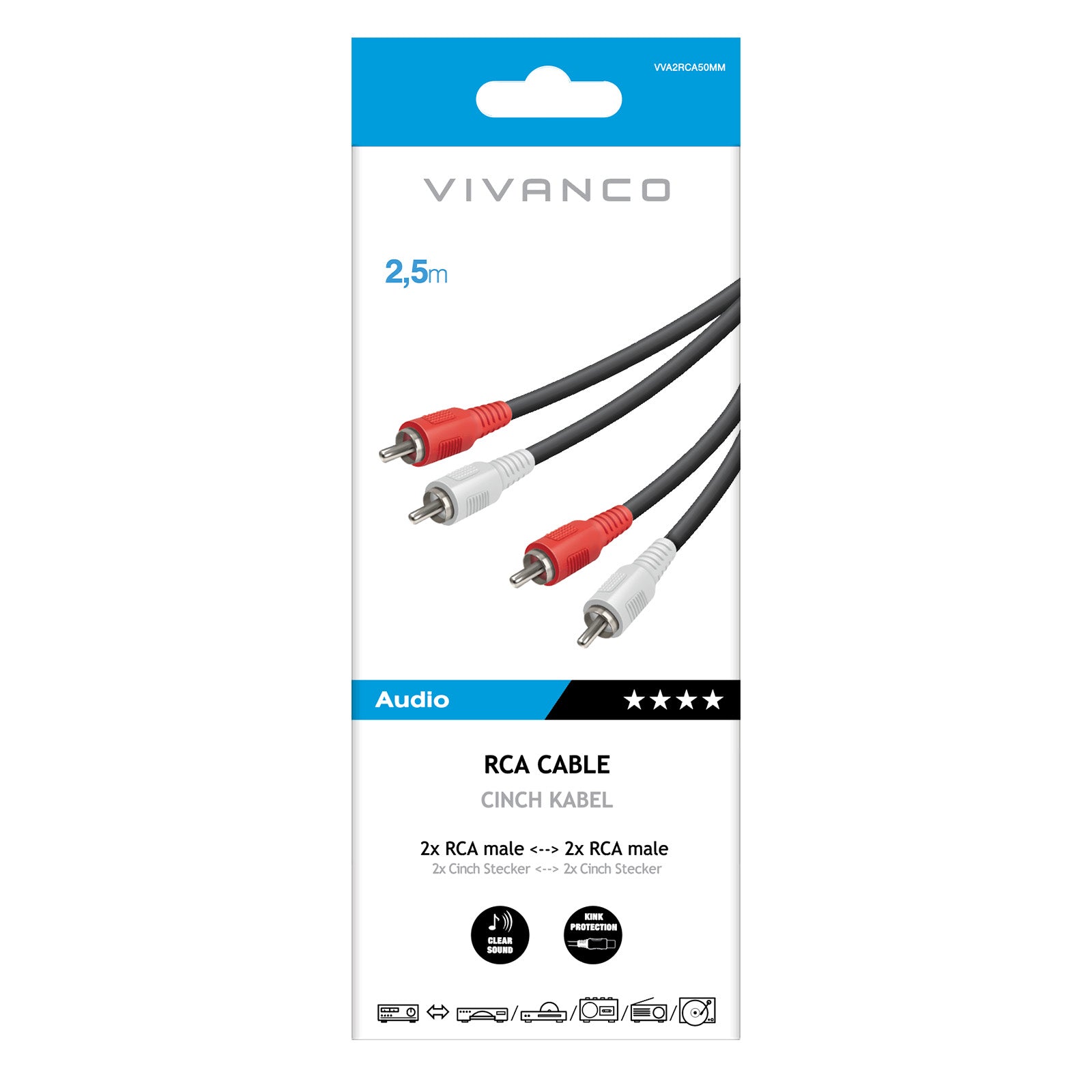 Cavo audio da 2 RCA maschio a 2 RCA maschio
