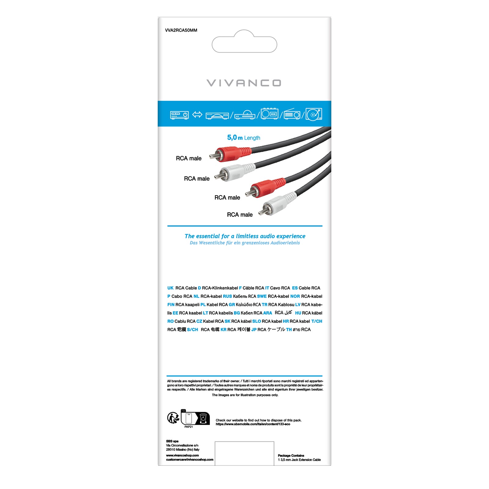 Cavo audio da 2 RCA maschio a 2 RCA maschio