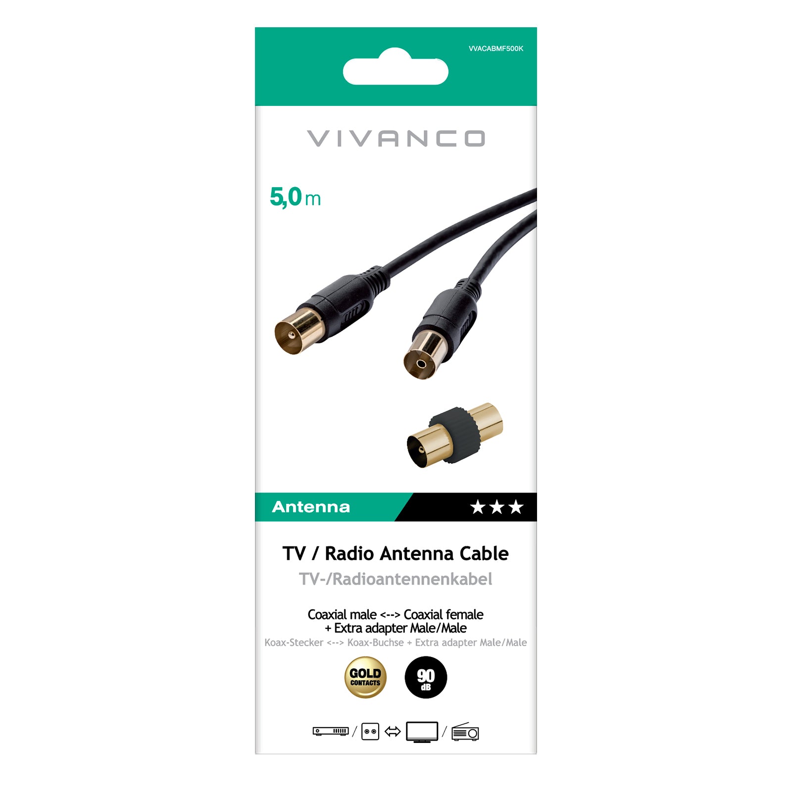 Cavo antenna maschio/femmina + schermatura 90dB