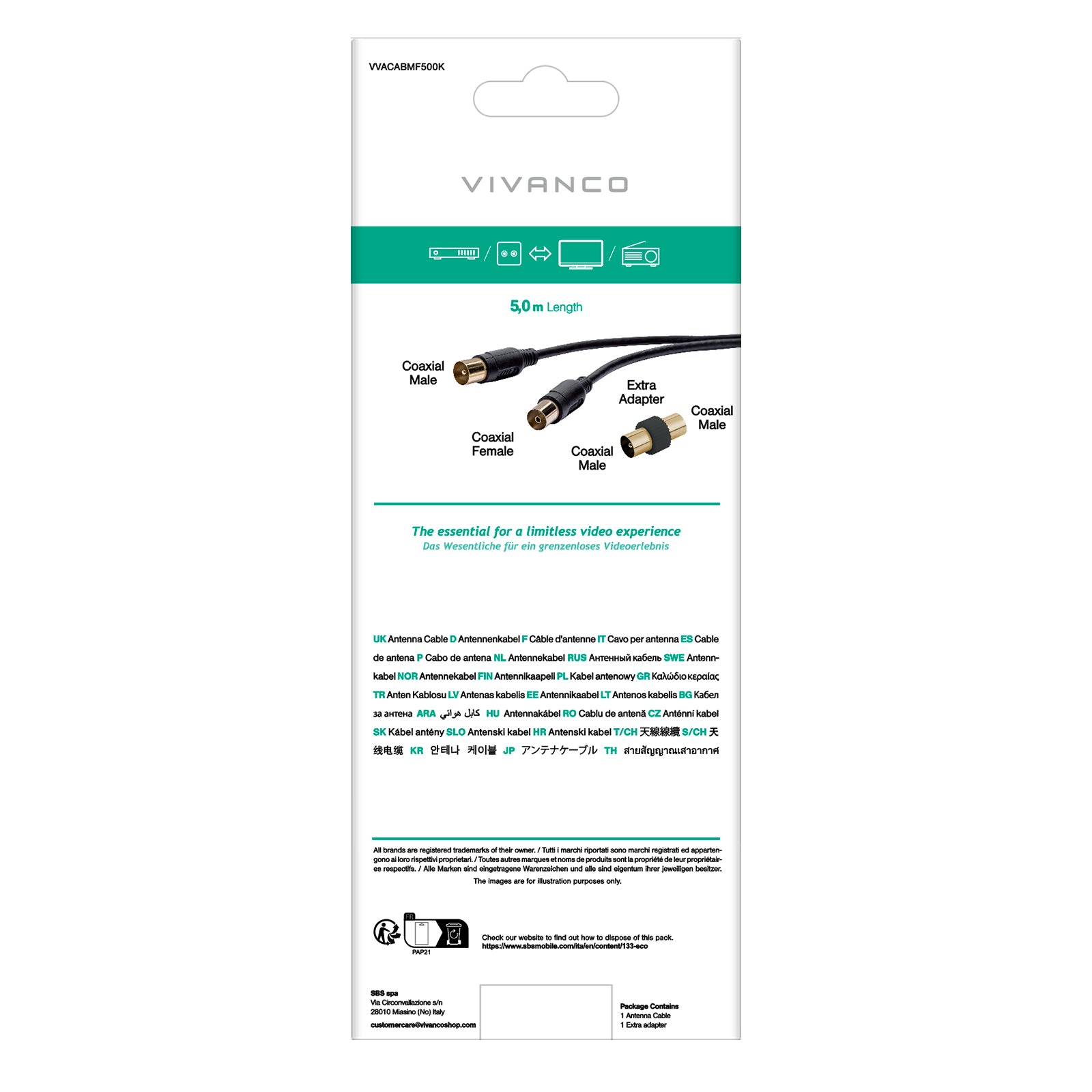 Cavo antenna maschio/femmina + schermatura 90dB