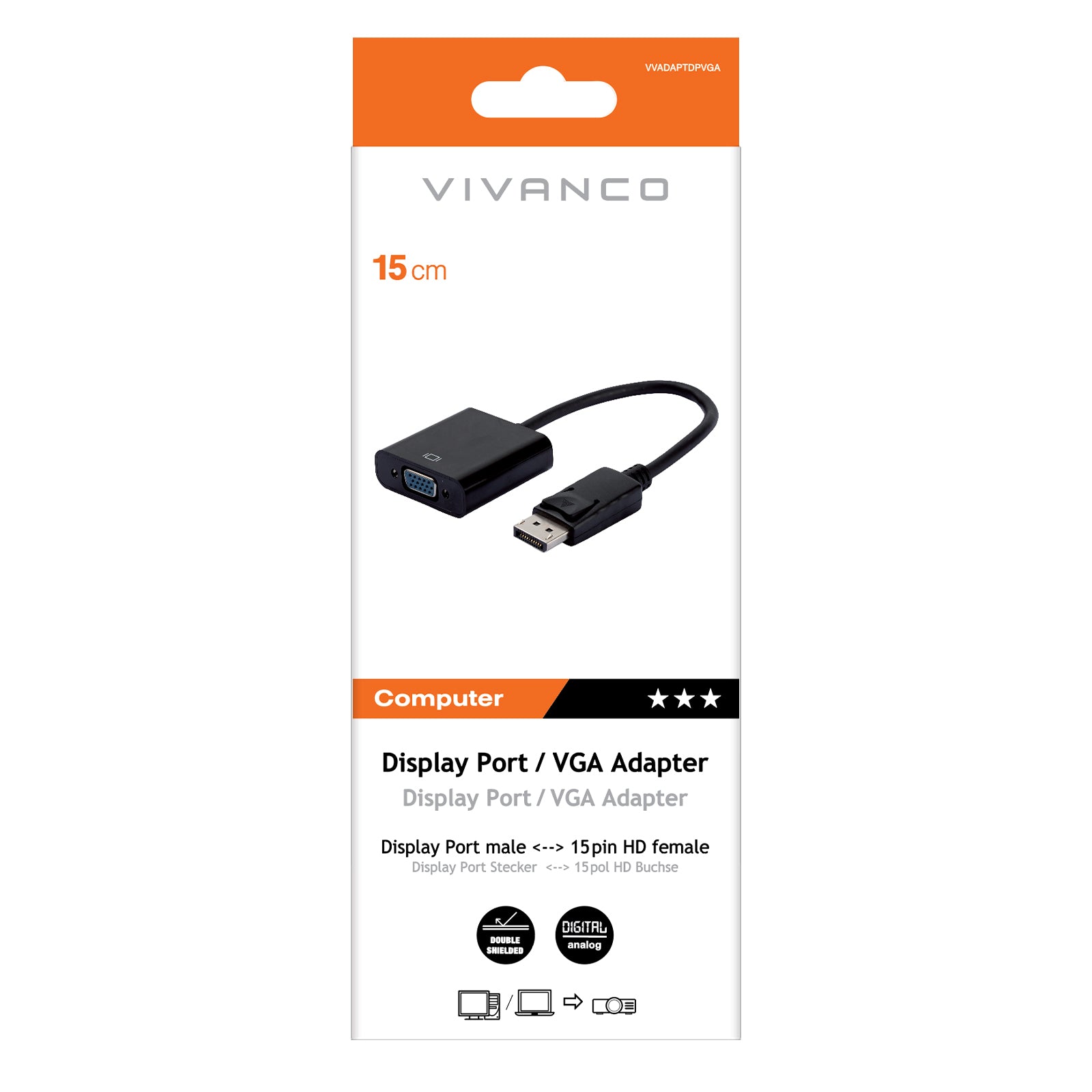 DisplayPort - adattatore VGA, connettore DisplayPort - 15 pin. Presa HD, 0,15 m