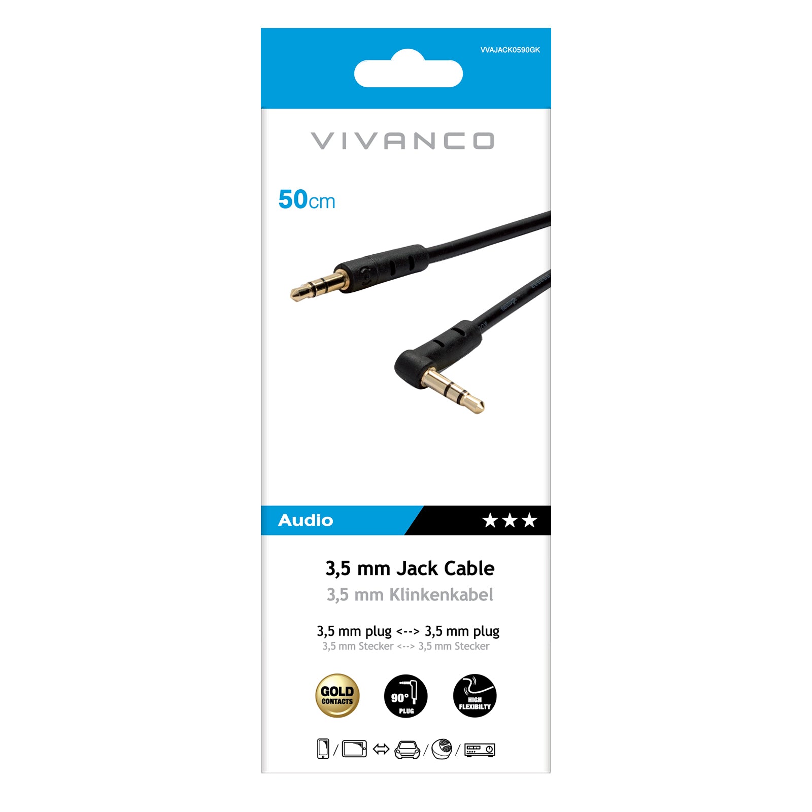 Cavo audio con connettore Jack maschio a 90°