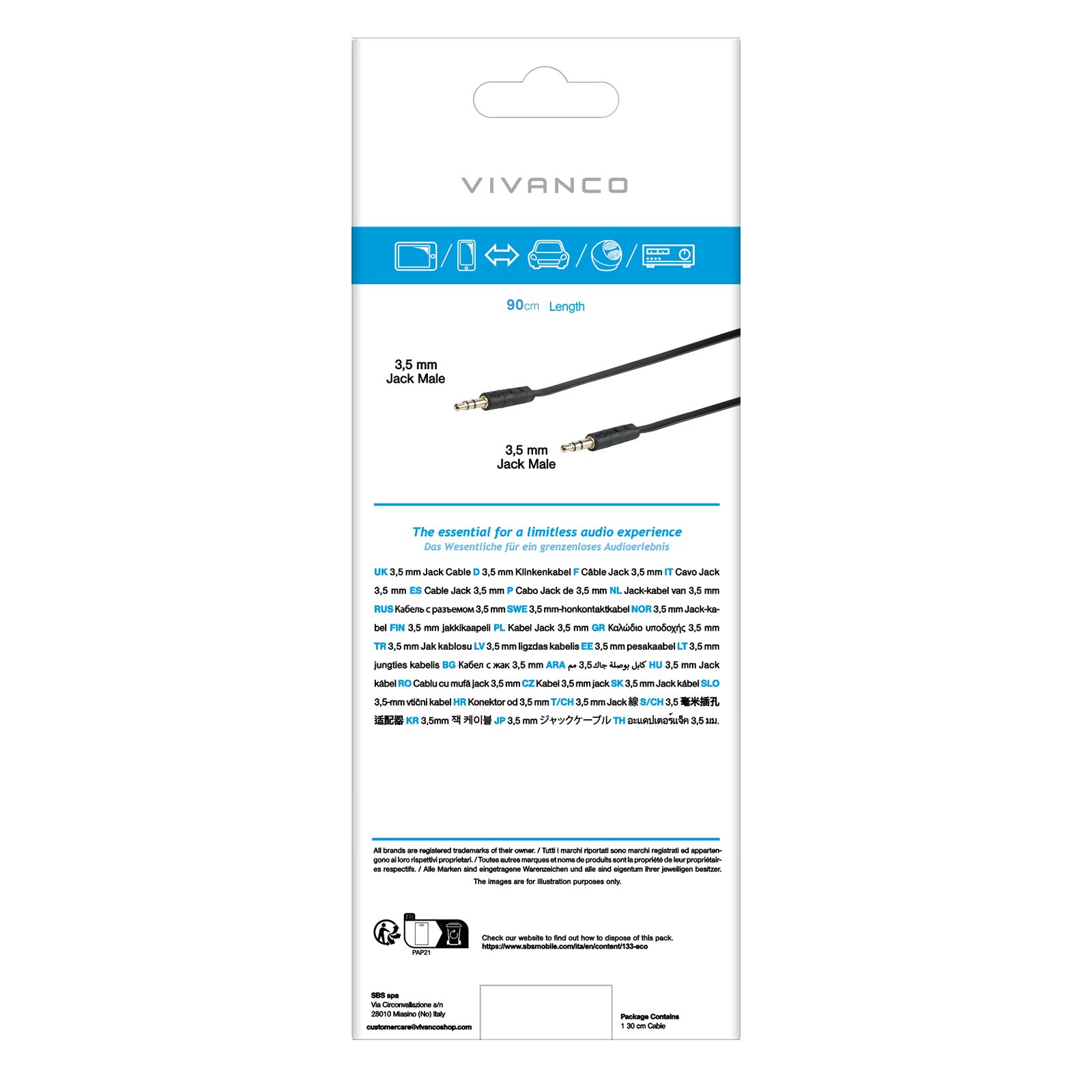 Cavo audio Jack 3,5 mm maschio - maschio