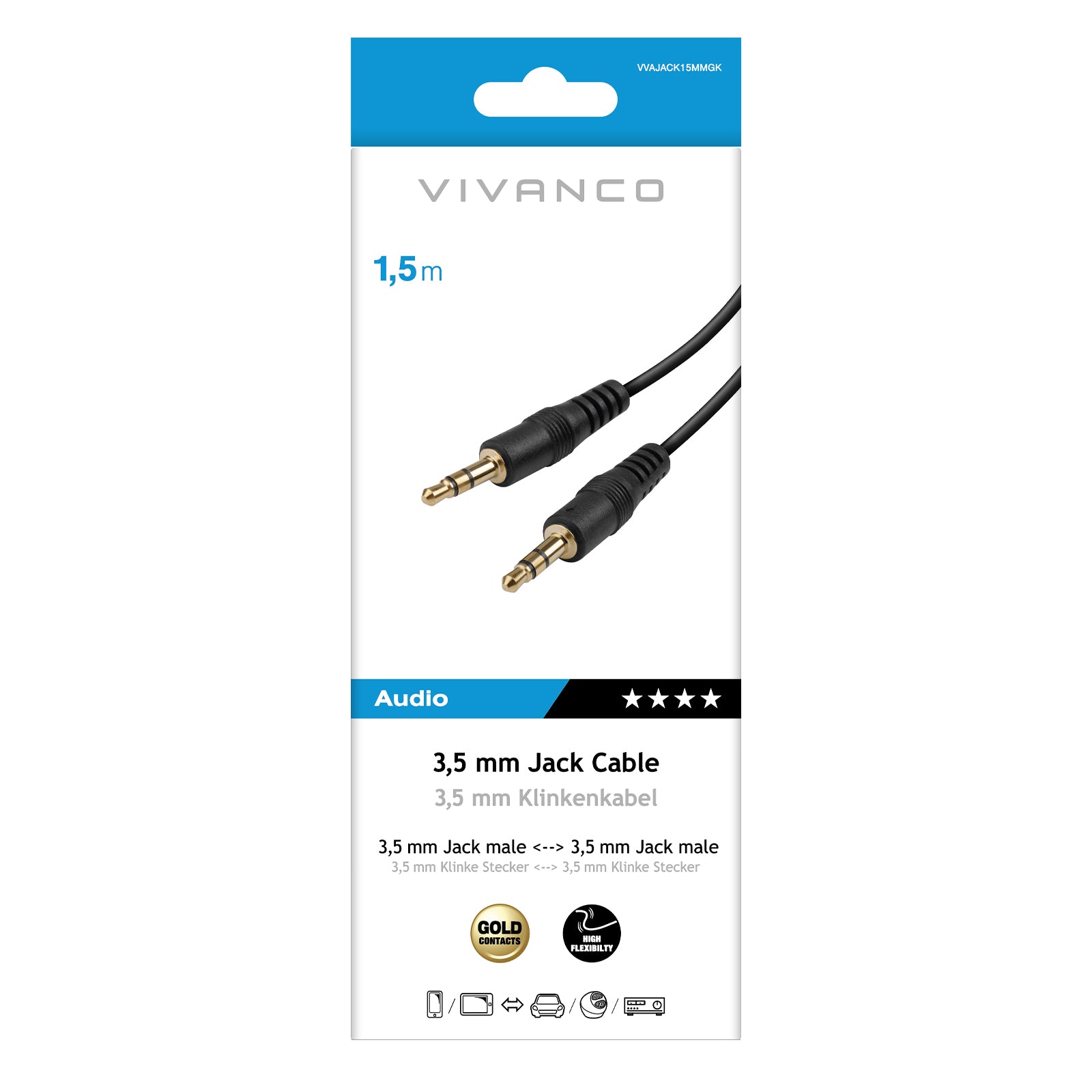Cavo audio Jack 3,5 mm maschio - maschio