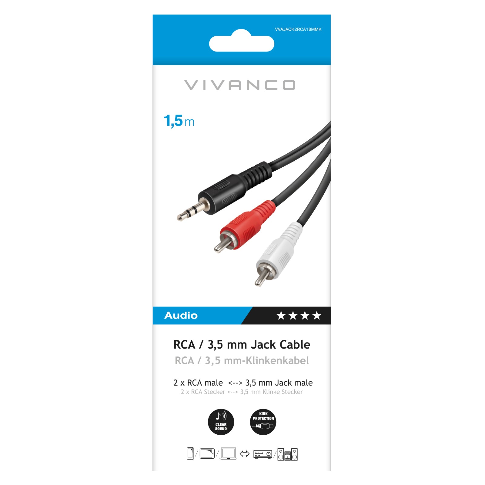Cavo audio Jack 3,5 mm a 2 RCA maschio