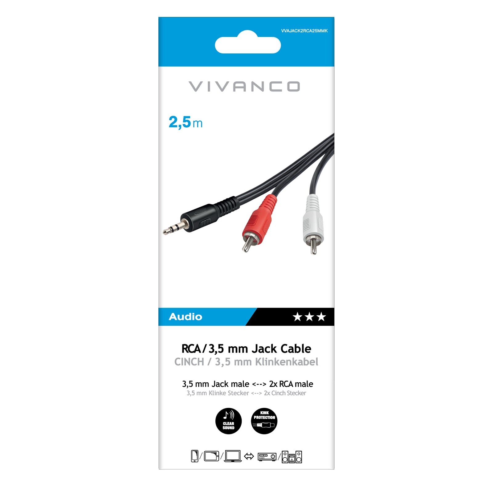 Cavo audio Jack 3,5 mm a 2 RCA maschio
