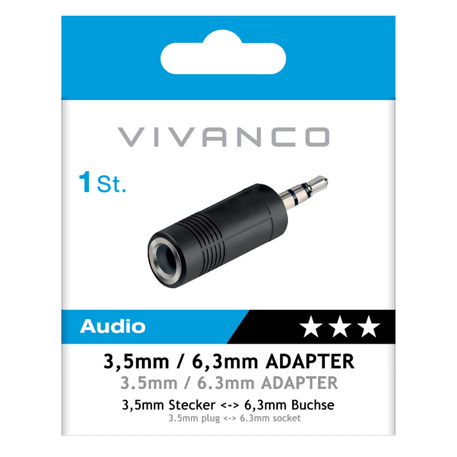 Adattatore audio femmina Jack 6,3 mm a Jack 3,5 mm maschio