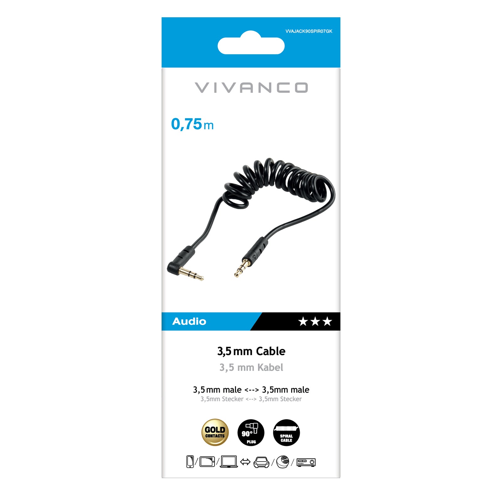 Cavo audio spiralato con Jack a 90°