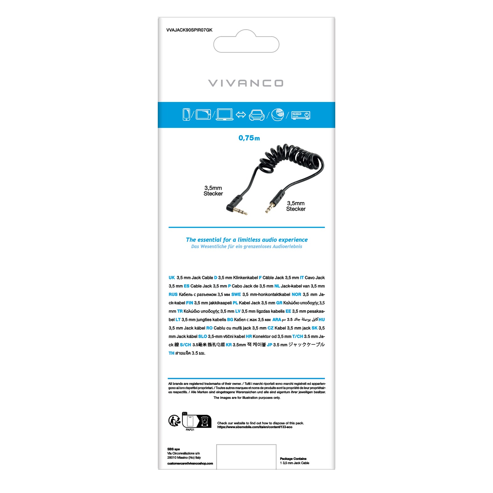 Cavo audio spiralato con Jack a 90°