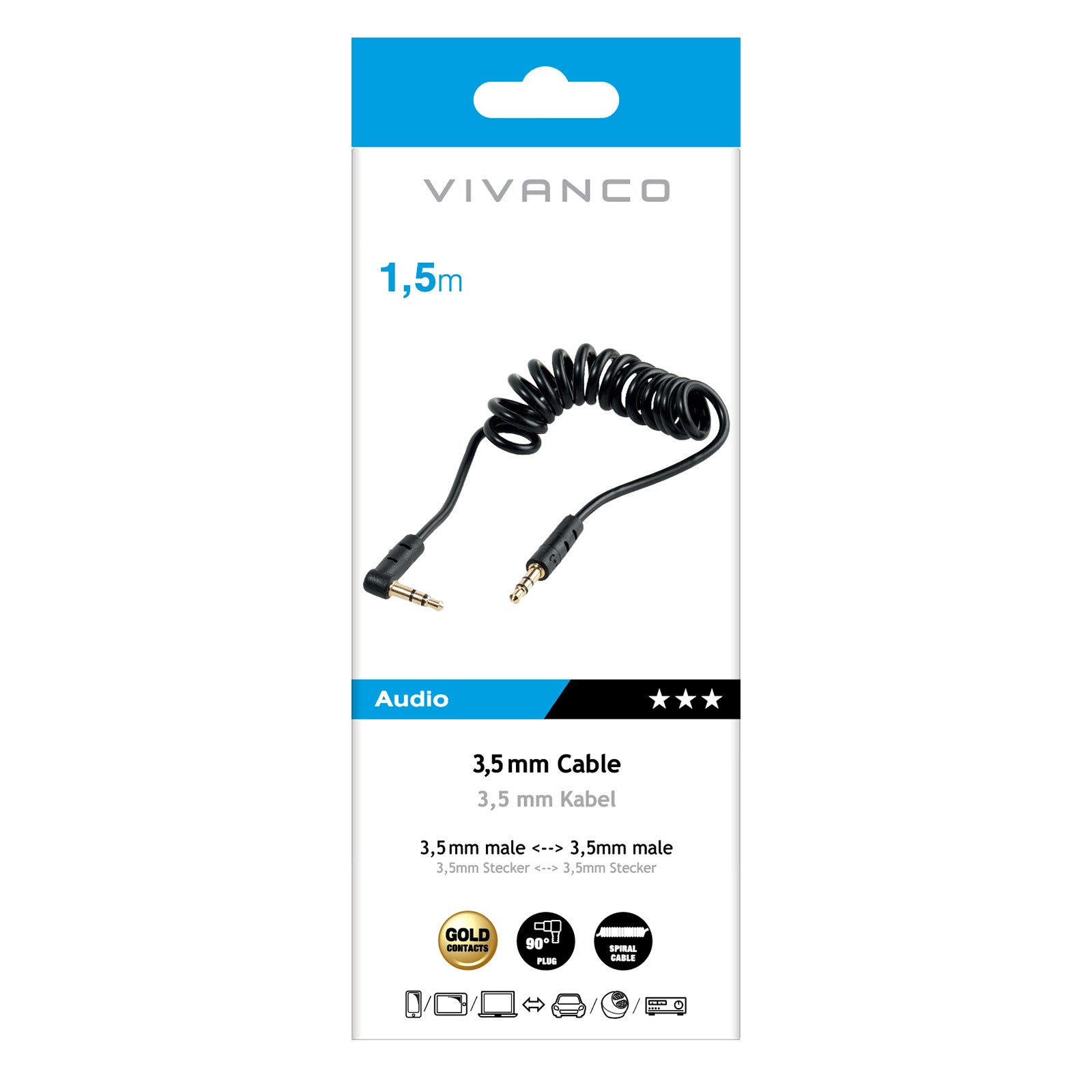 Cavo audio spiralato con Jack a 90°