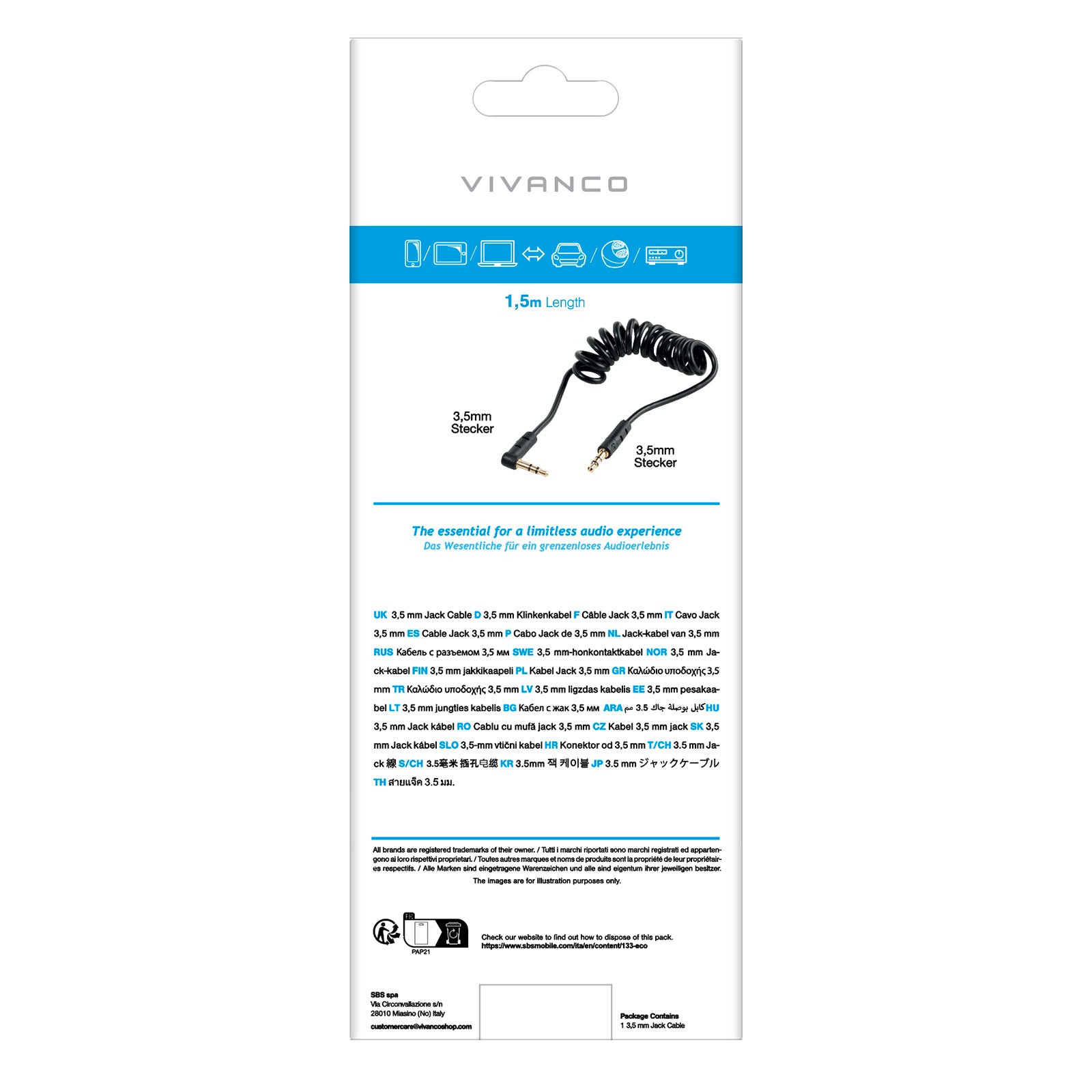 Cavo audio spiralato con Jack a 90°
