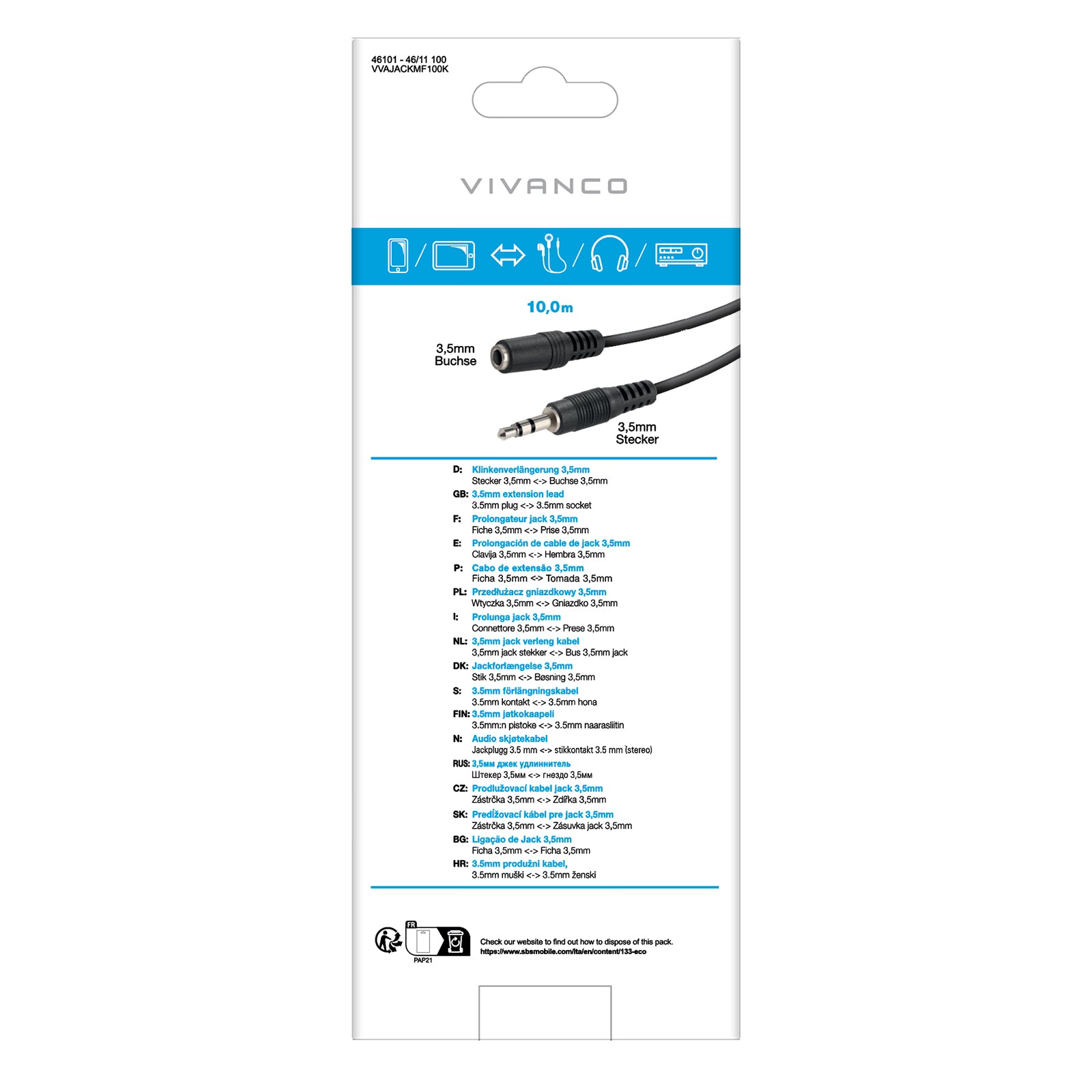 Cavo audio Jack 3,5 mm maschio - femmina