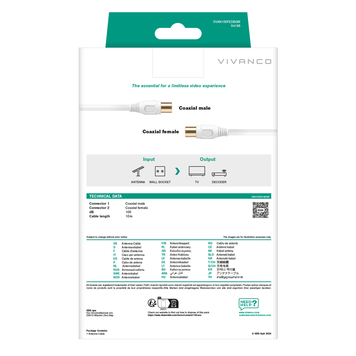 Cavo coassiale per antenna in ferrite, 100dB