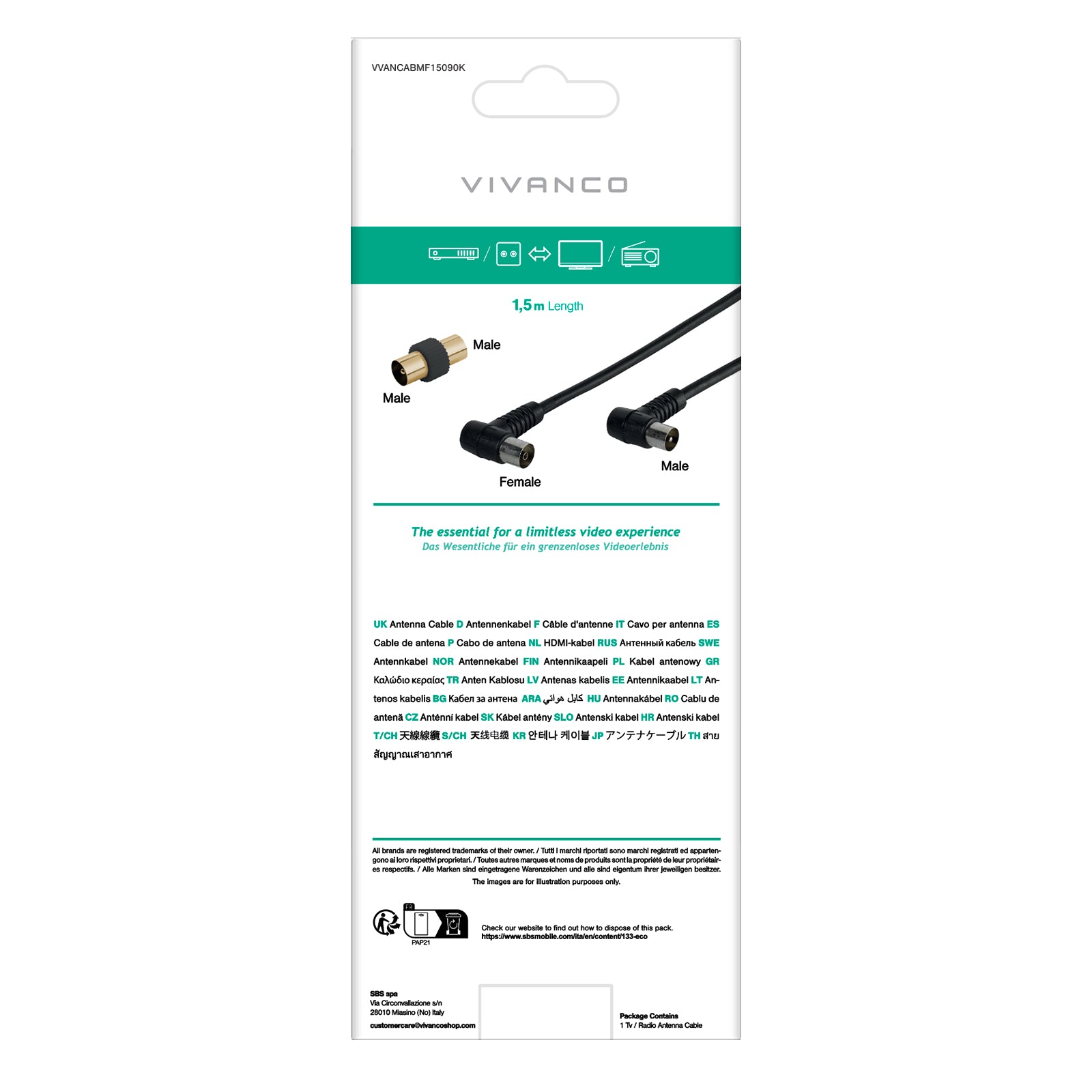 Cavo antenna 90dB con connettori angolati