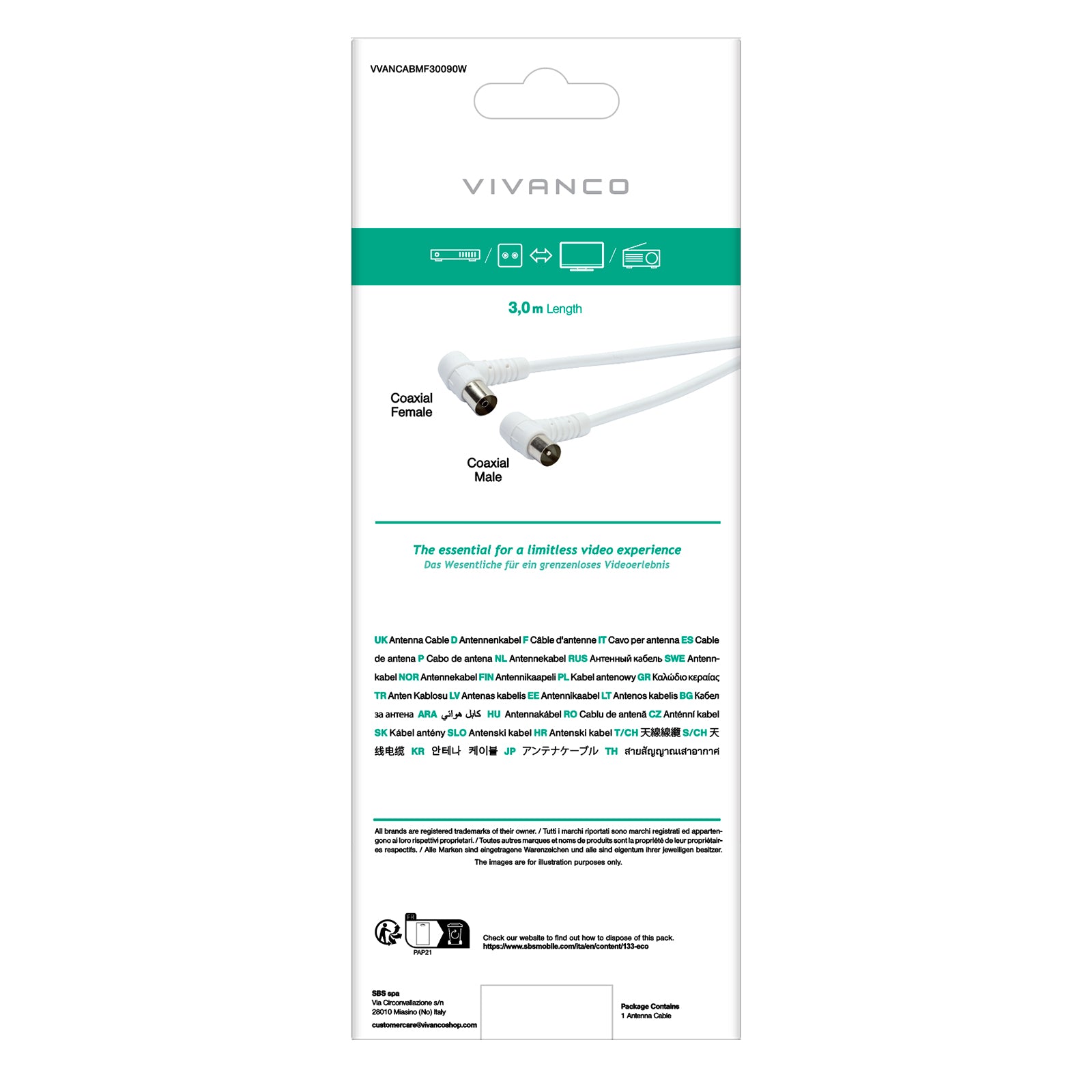 Cavo antenna 90dB con connettori angolati