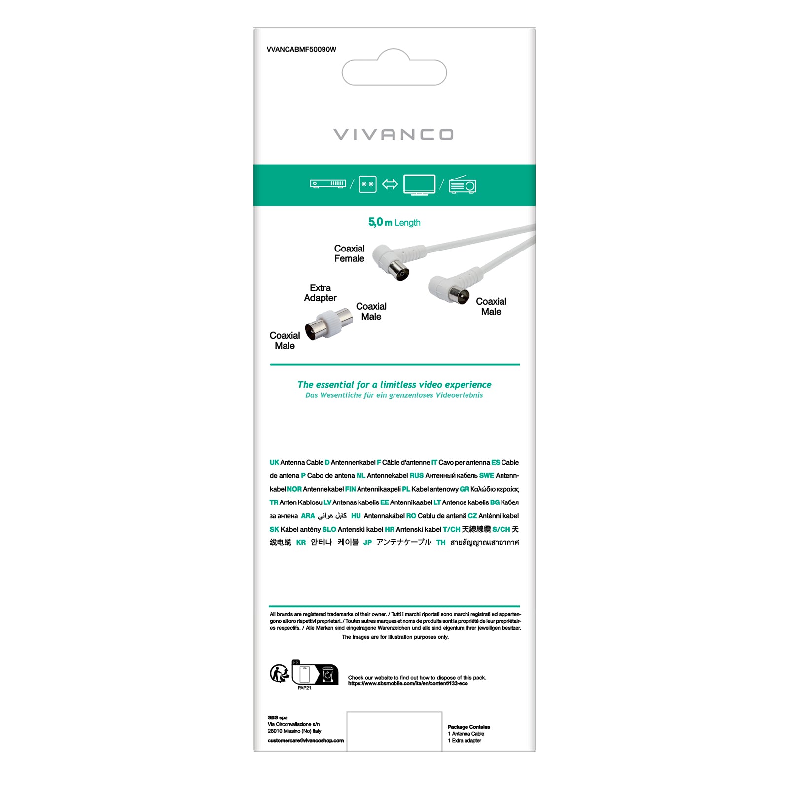 Cavo antenna 90dB con connettori angolati