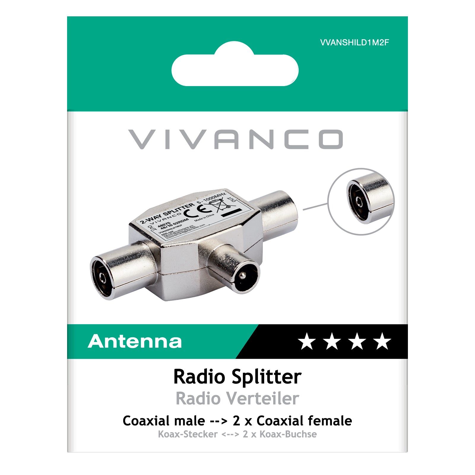 Répartiteur radio avec fiche coaxiale et deux prises