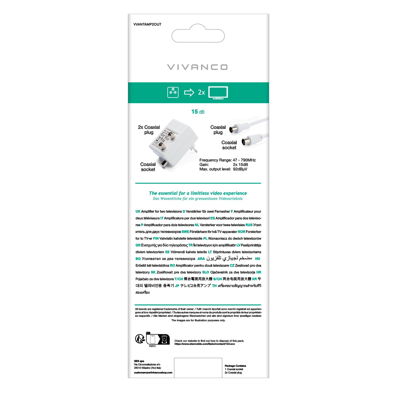 Amplificatore per due dispositivi DVB-C / DVB-T