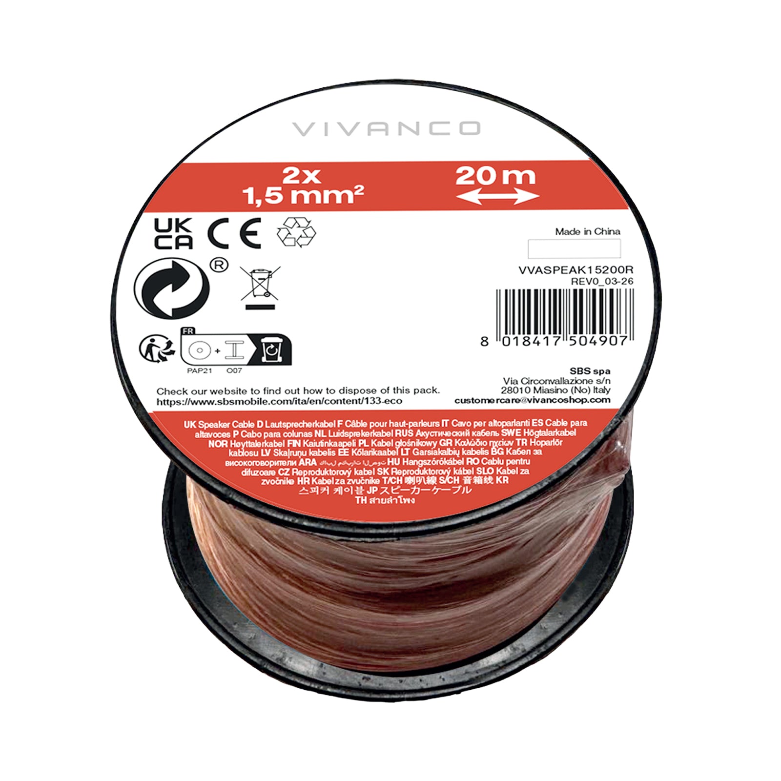 Cavo altoparlante su mini bobina, 2x 1,5 mm²