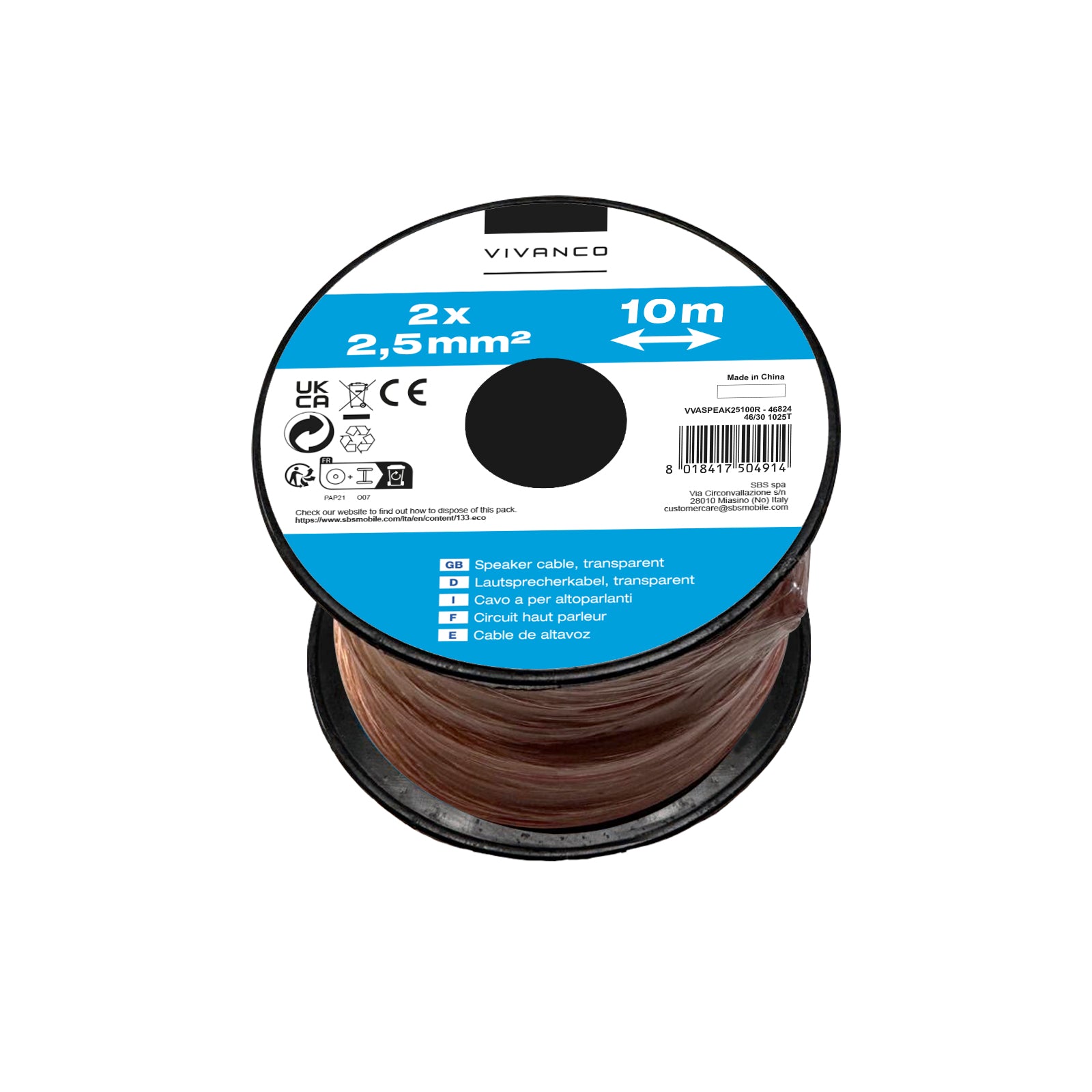Cavo audio 2x2,5mm a partire da 10 m per speaker