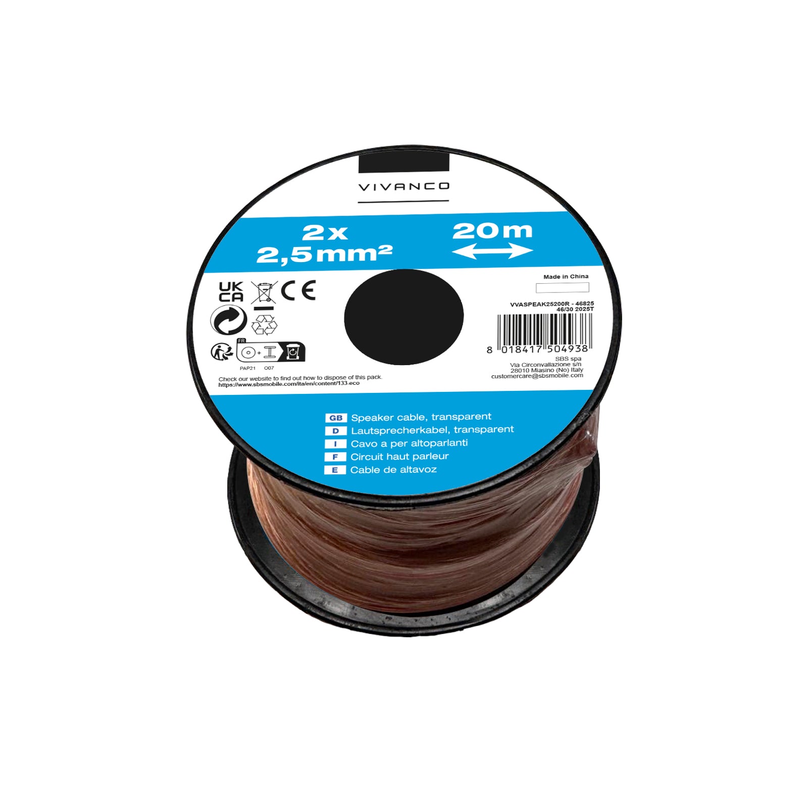 Cavo audio 2x2,5mm a partire da 10 m per speaker