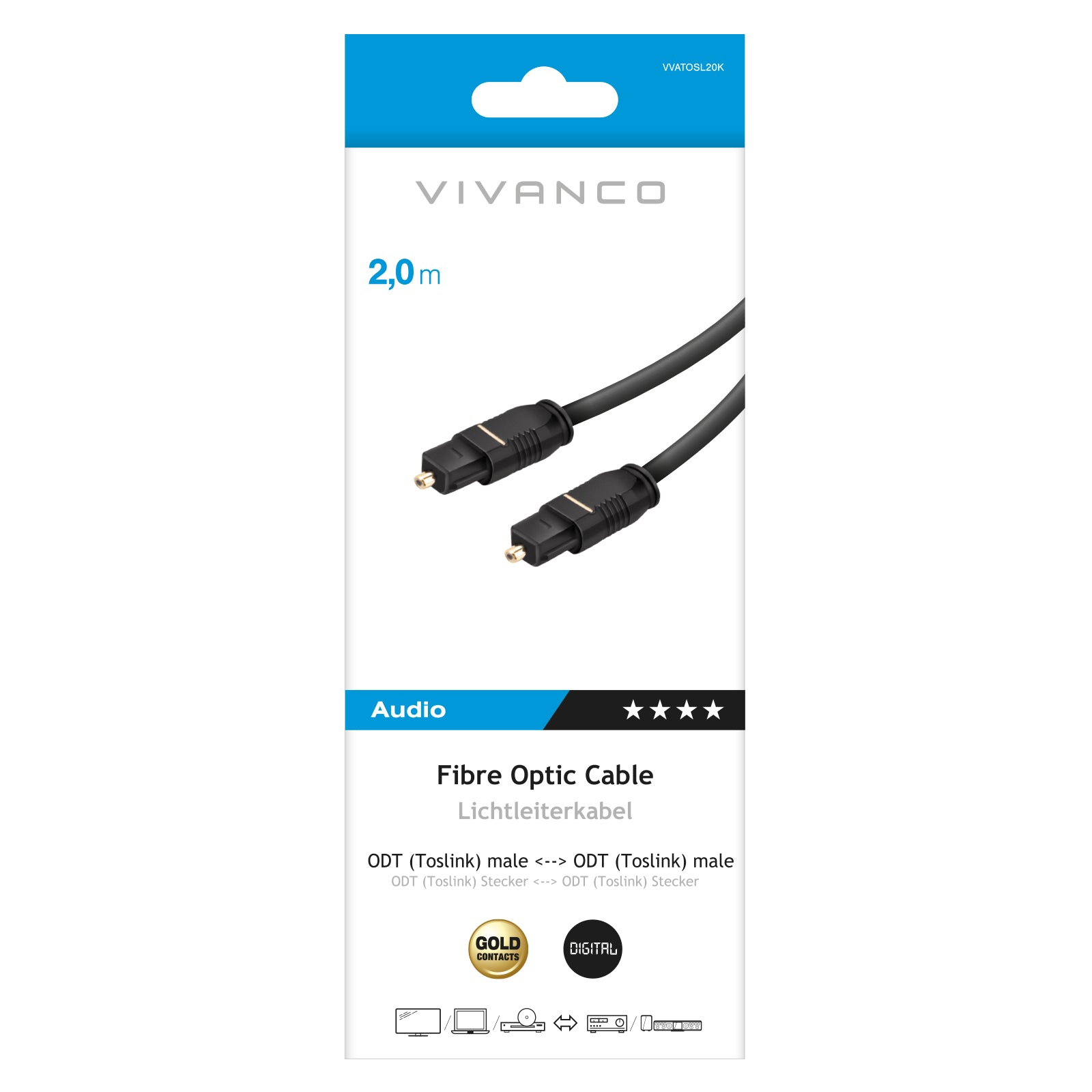 Cavo con connettori Toslink in fibra ottica