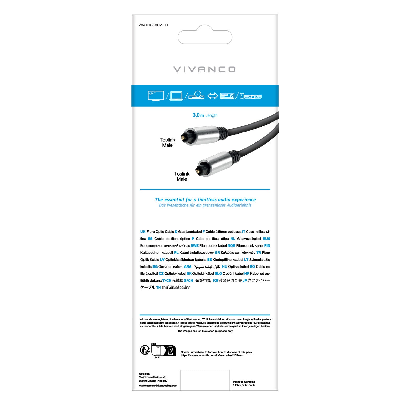 Cavo ottico con 2 Toslink