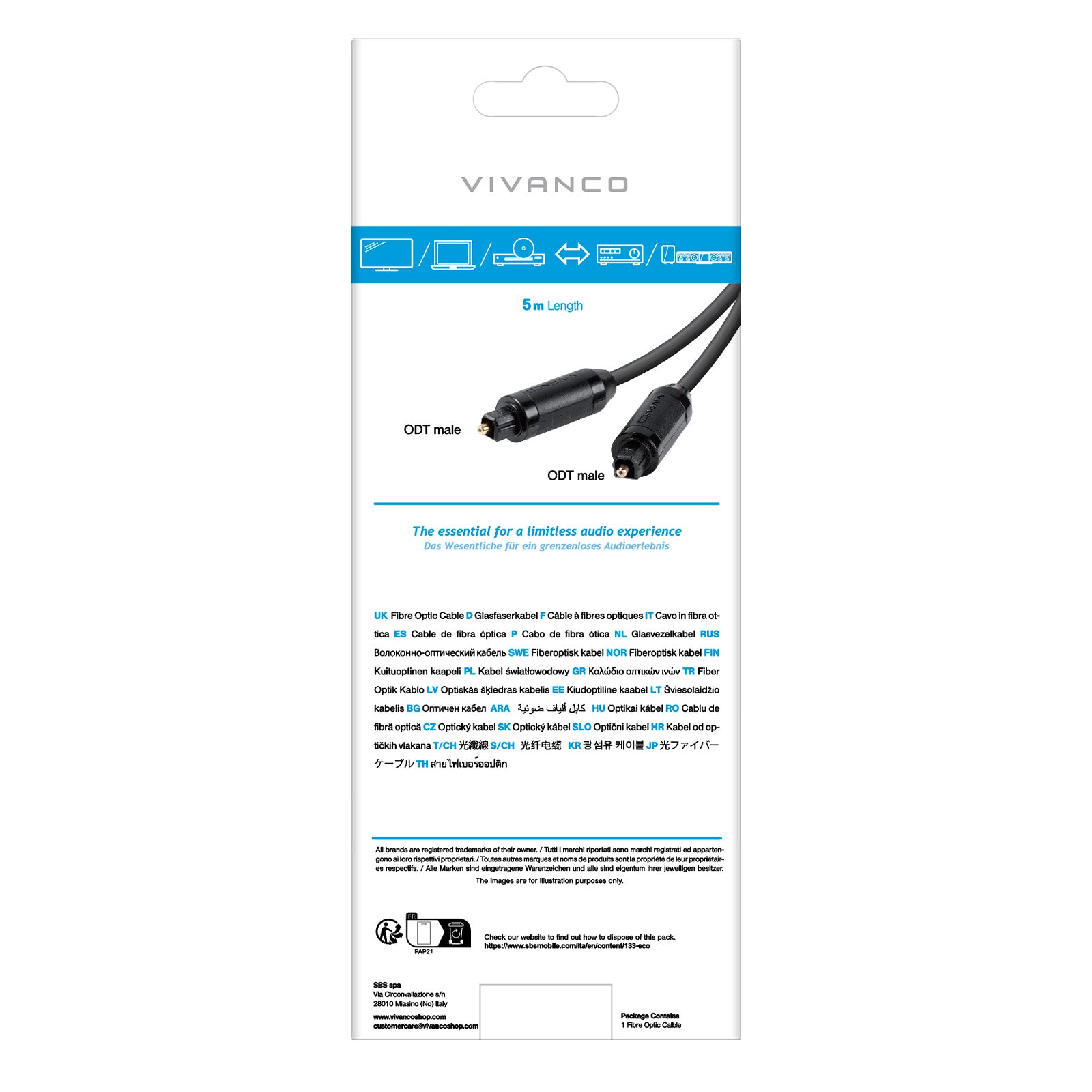 Cavo con connettori Toslink in fibra ottica