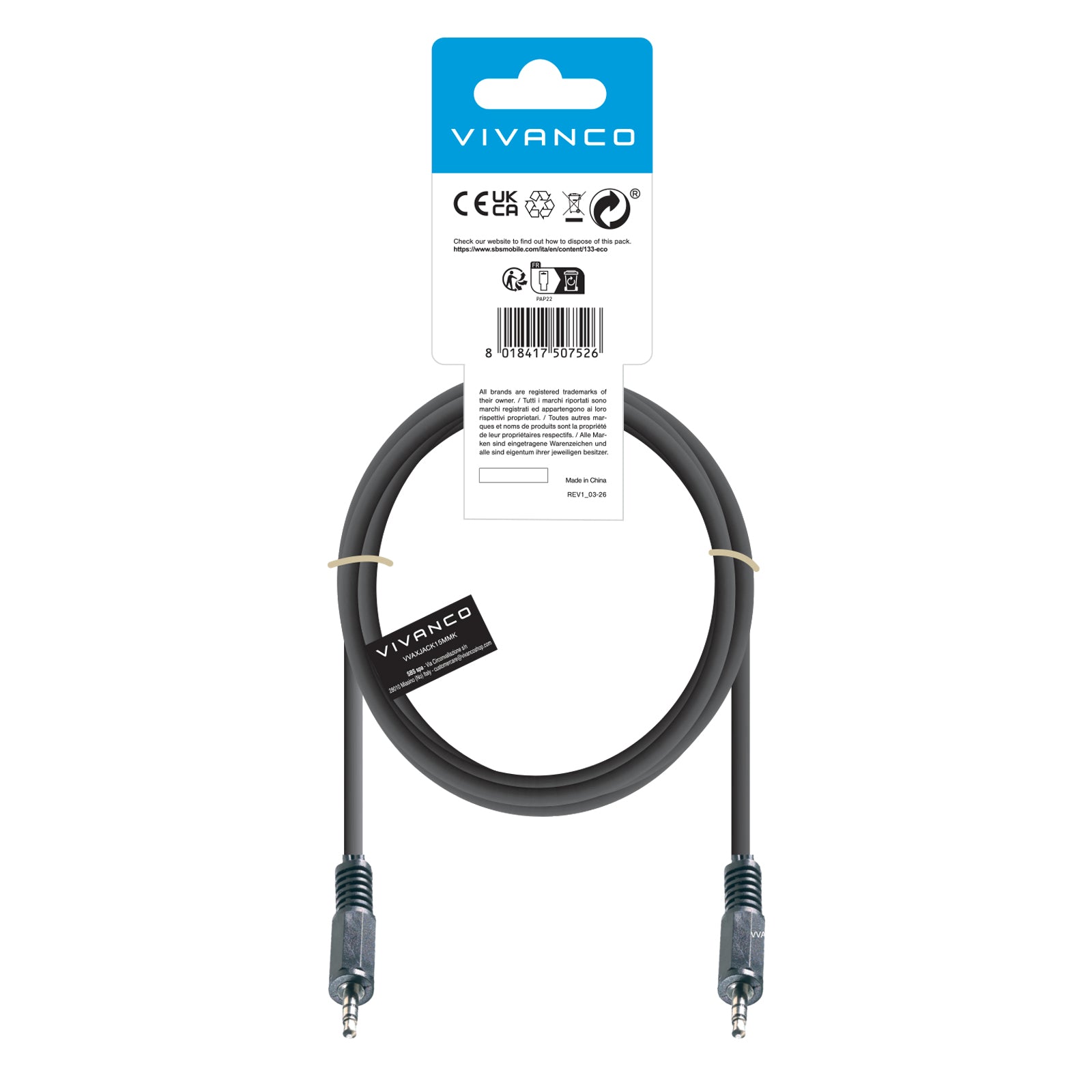Cavo audio Jack 3,5 mm maschio - maschio