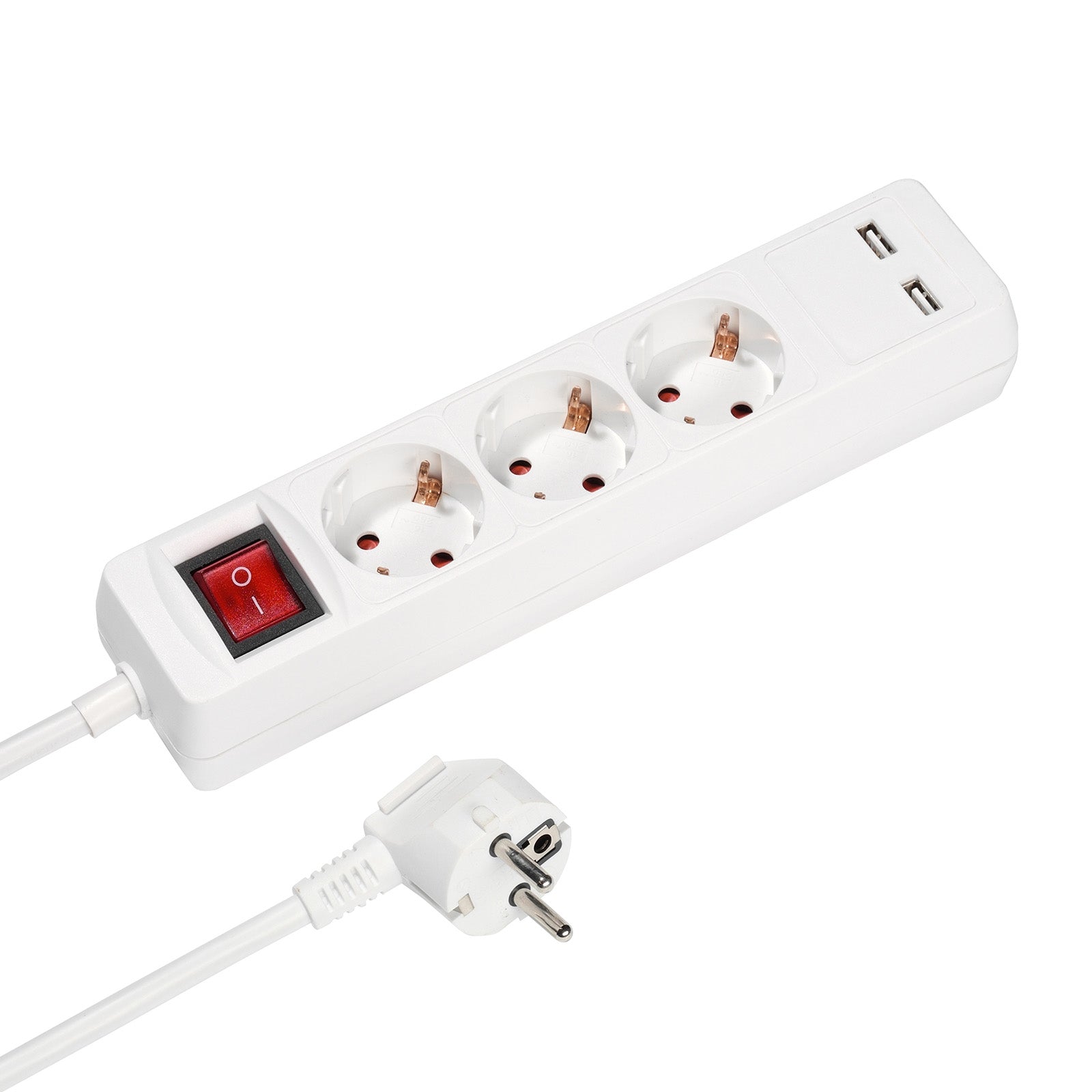 Power strip with 3 Schuko sockets, 2x USB-A