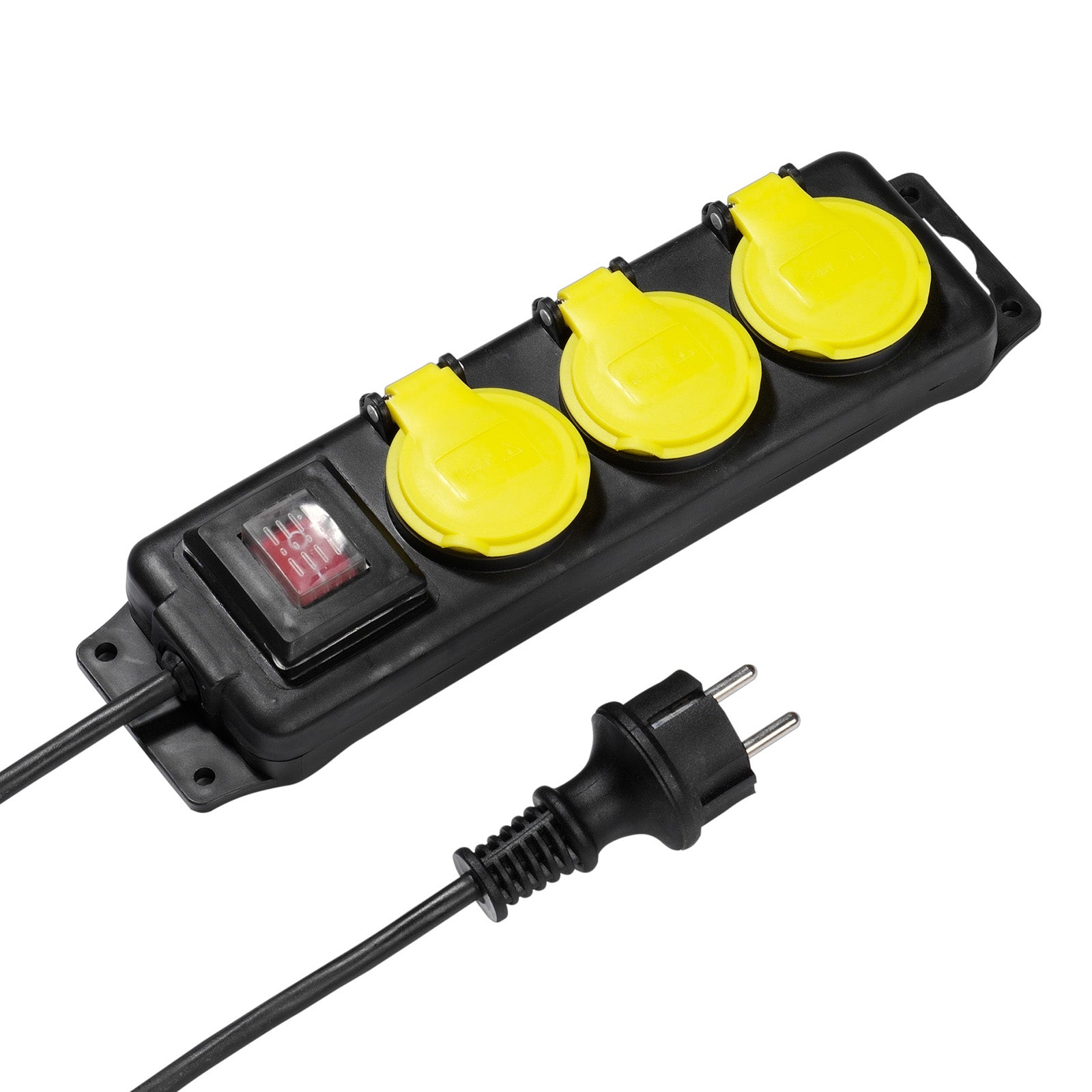 Outdoor power strip with 3 Schuko sockets and switch