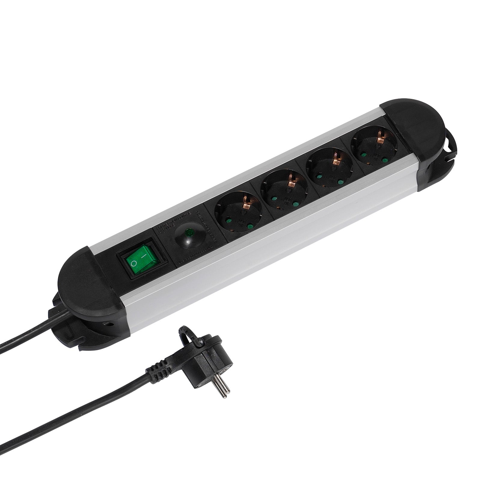 4xSchuko power strip, 1.6m, ON/OFF switch, protection, black