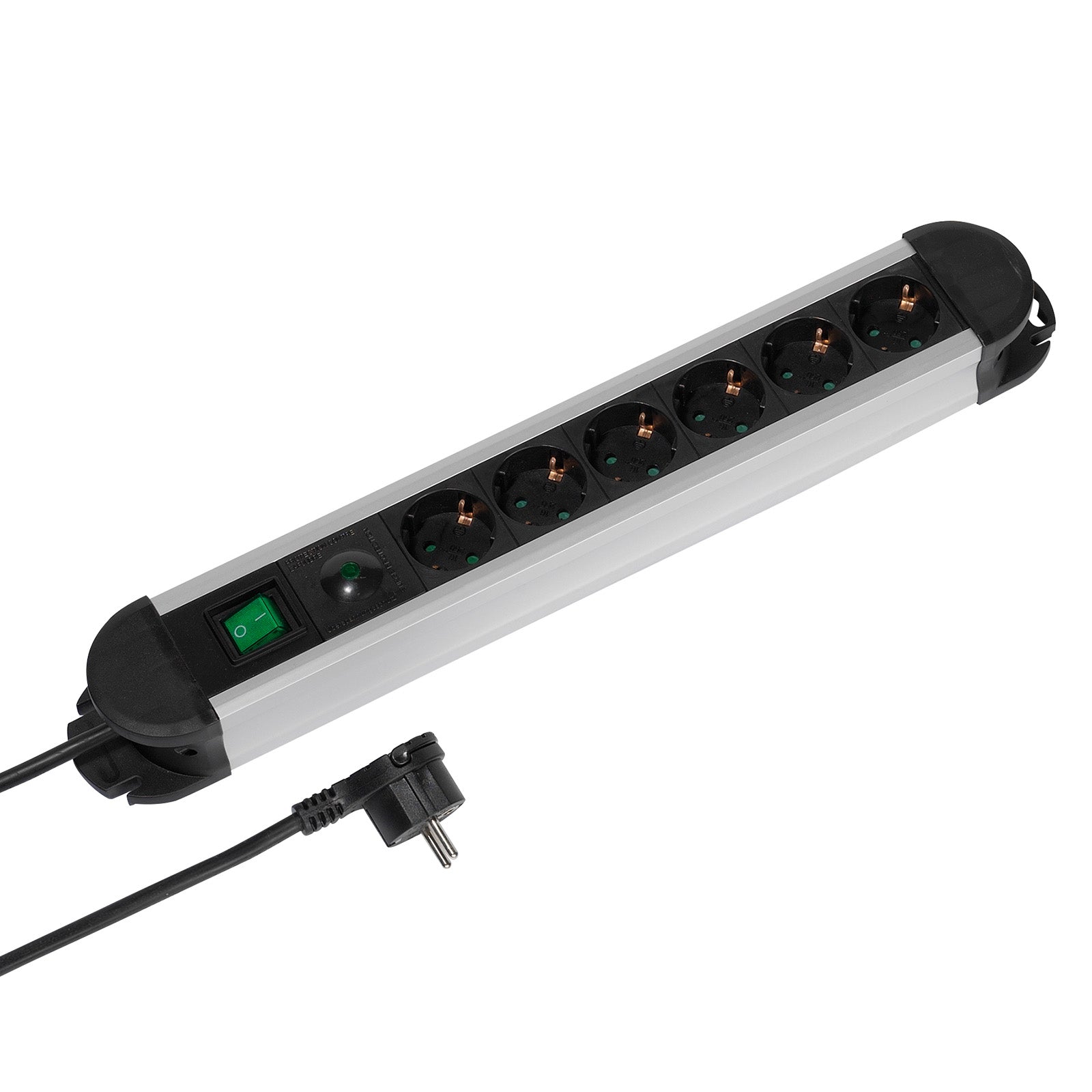 6xSchuko power strip, 1.6m, ON/OFF switch, protection, black